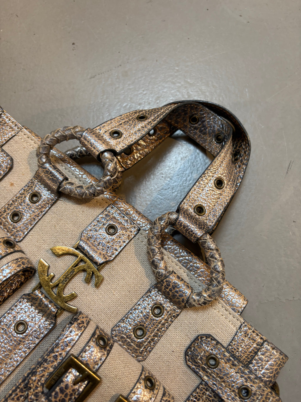 Vintage Beige Just Cavalli Mini Bag With Gold Details