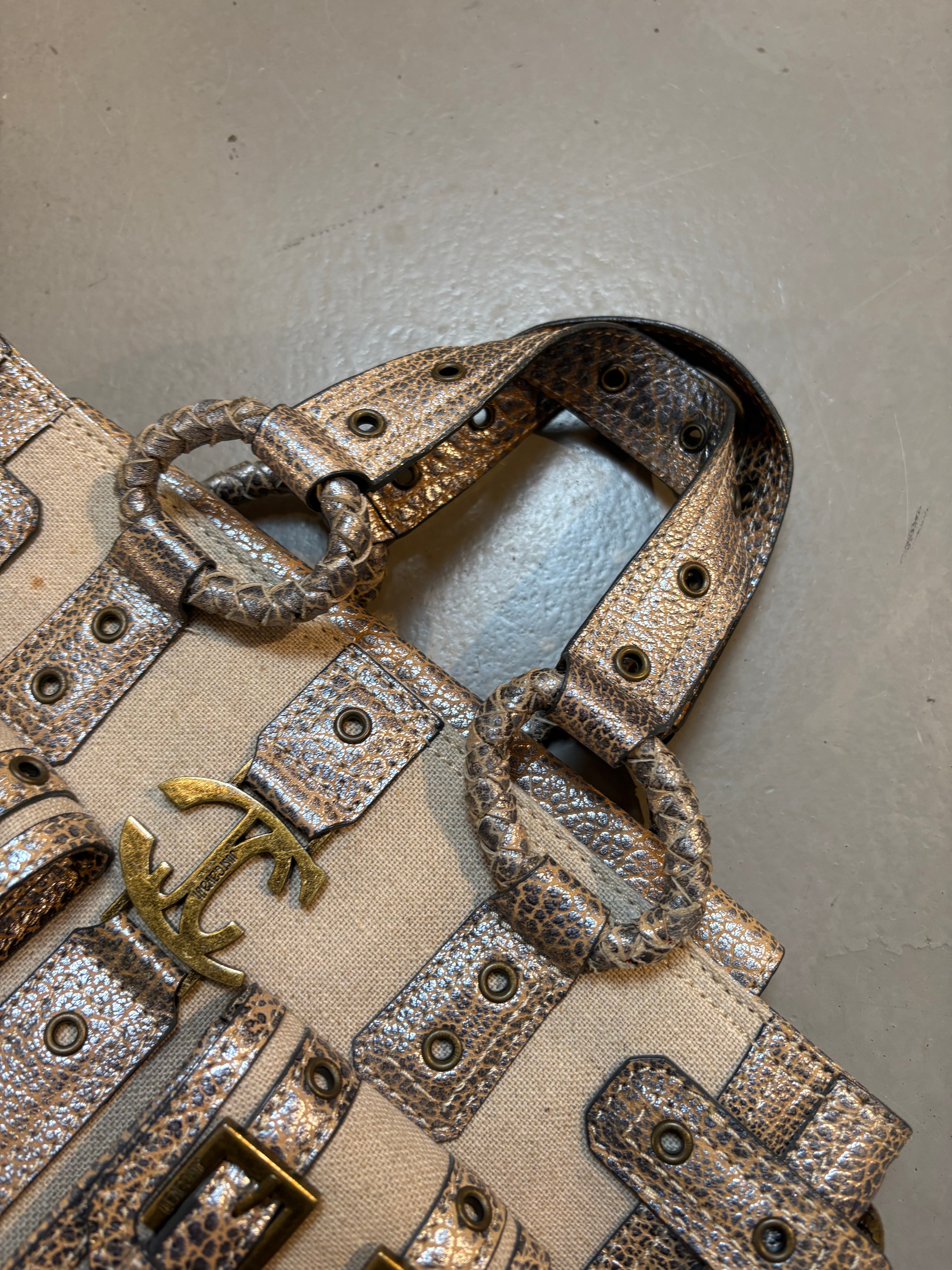 Vintage Beige Just Cavalli Mini Bag With Gold Details