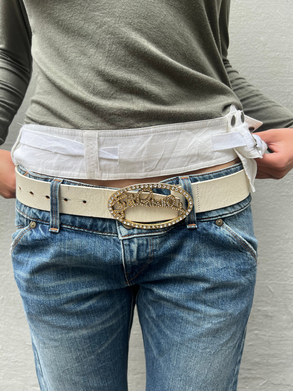 Vintage JustCavalli White Belt with Gold Buckle
