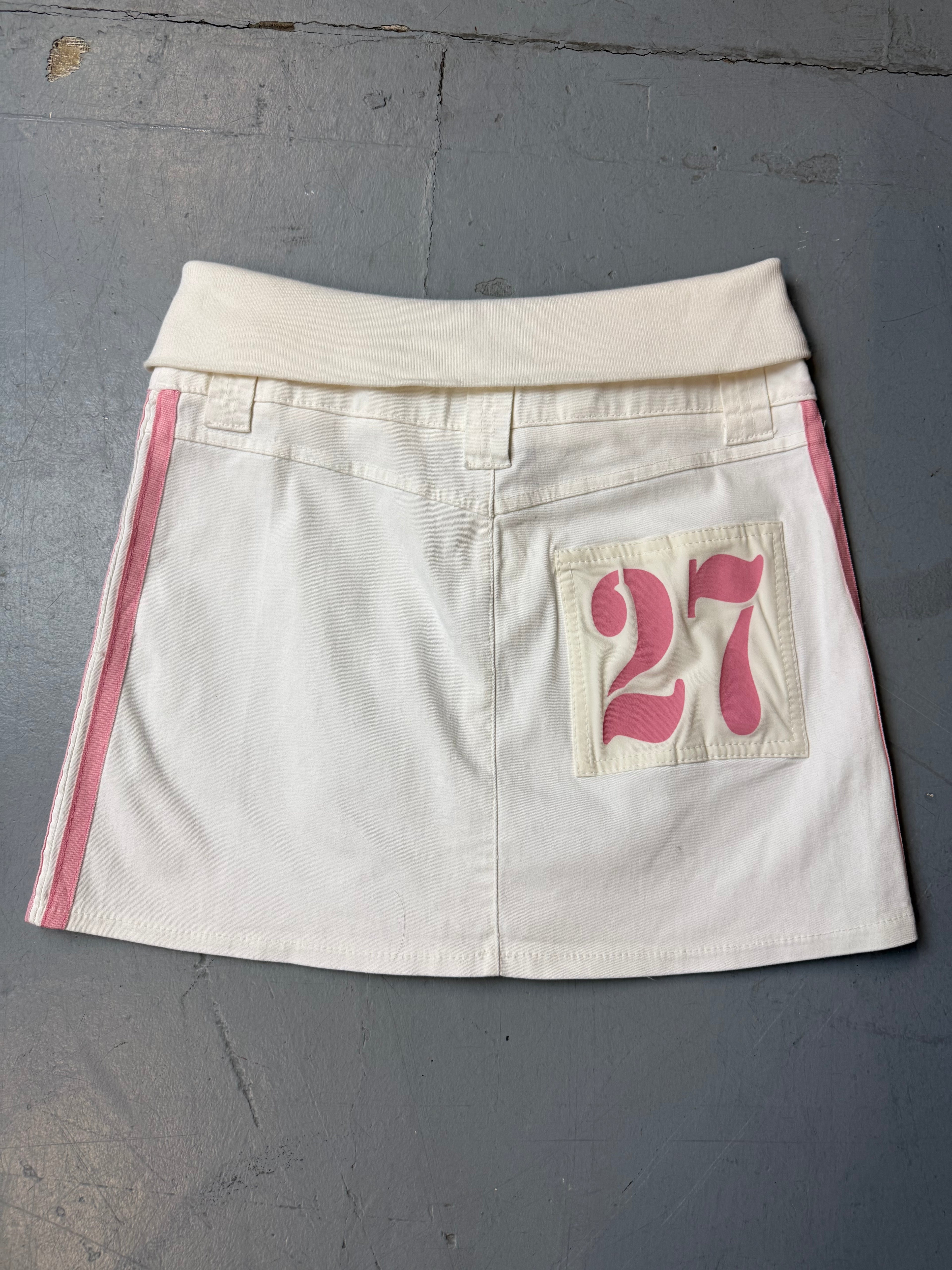 Vintage White Mini Skirt with Pink Stripes S