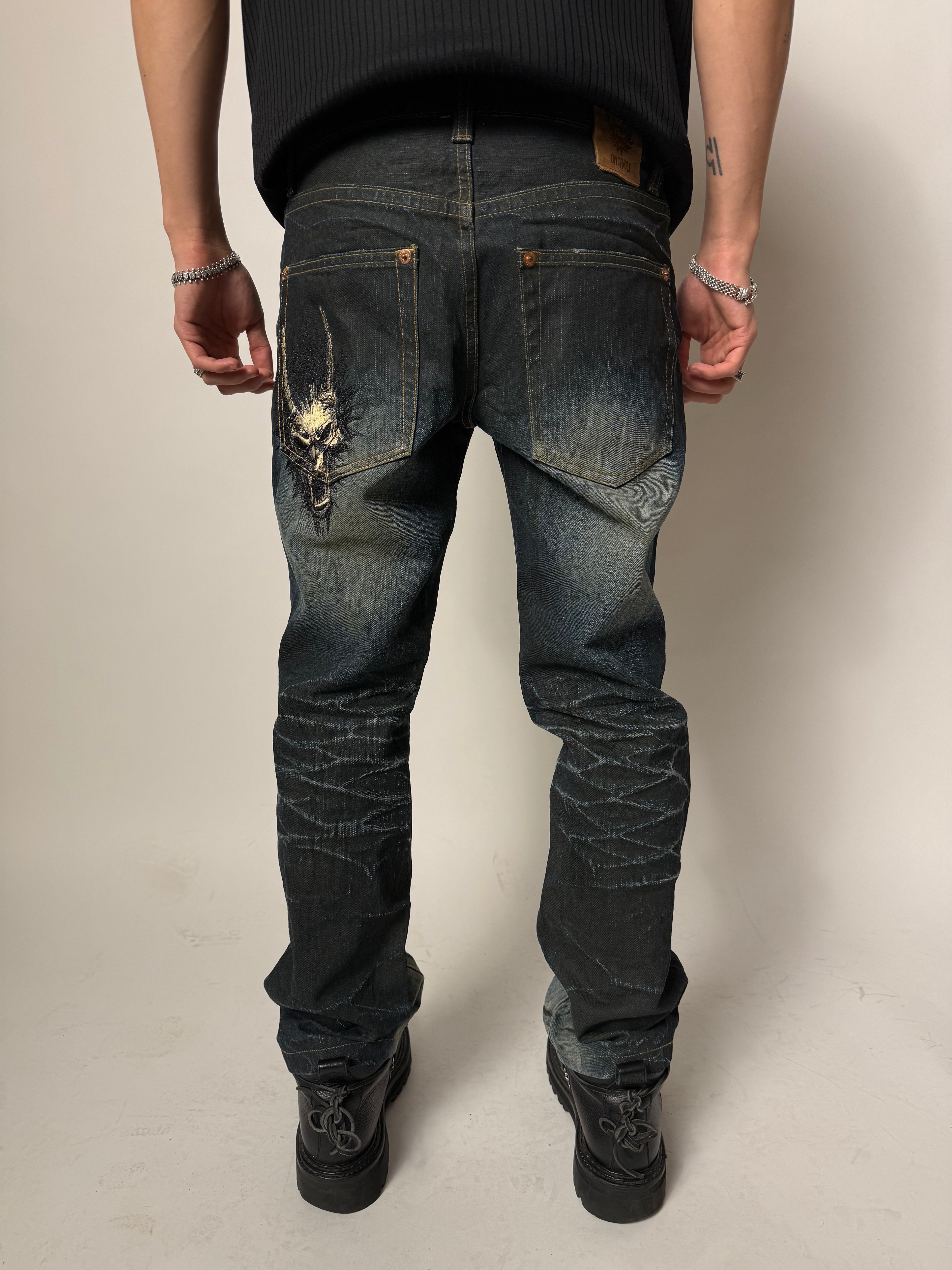 Vintage Oniarai Japanese Printed Denim M