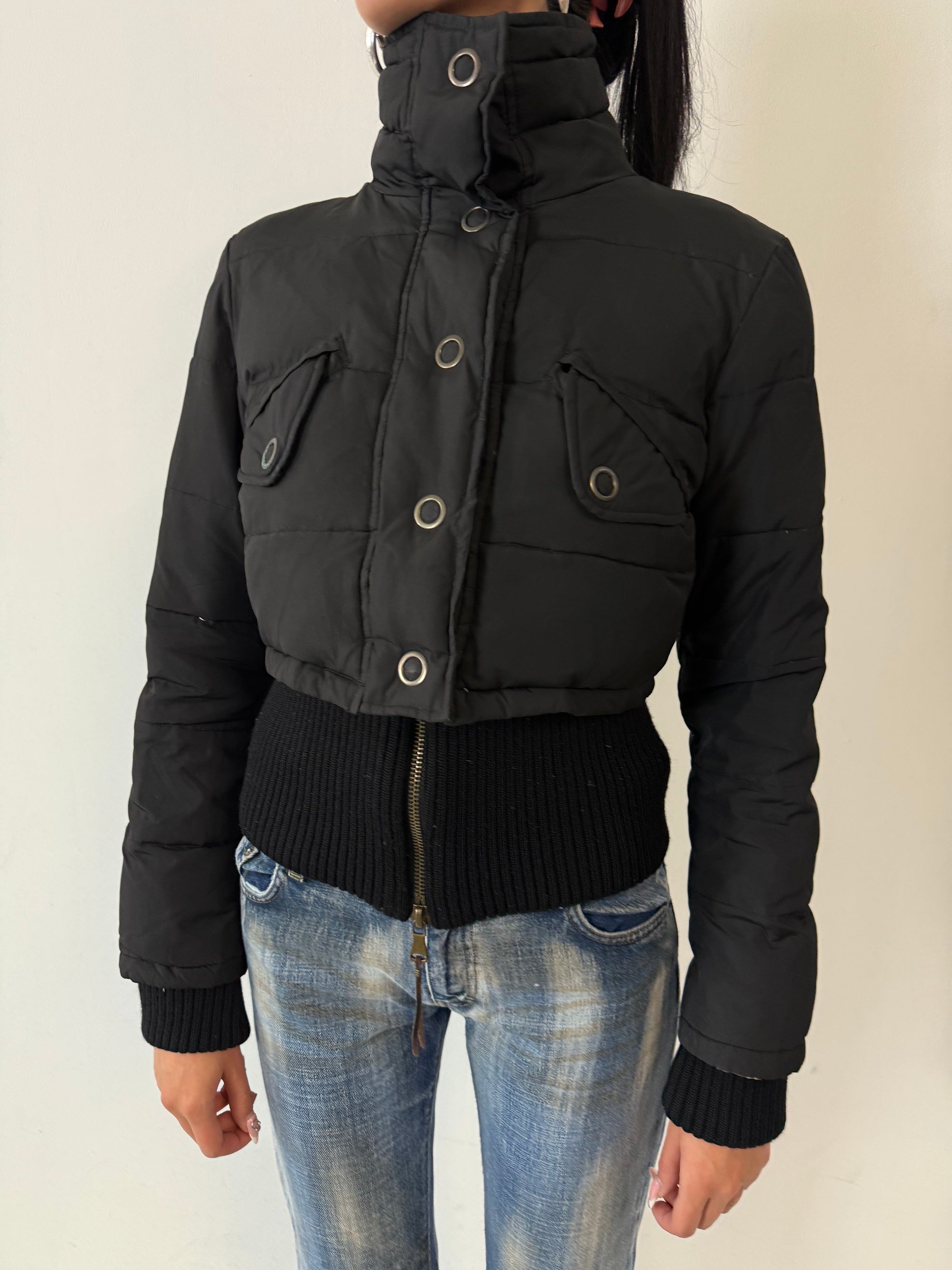 Vintage Phard Black Cropped Y2K Puffer Jacket S