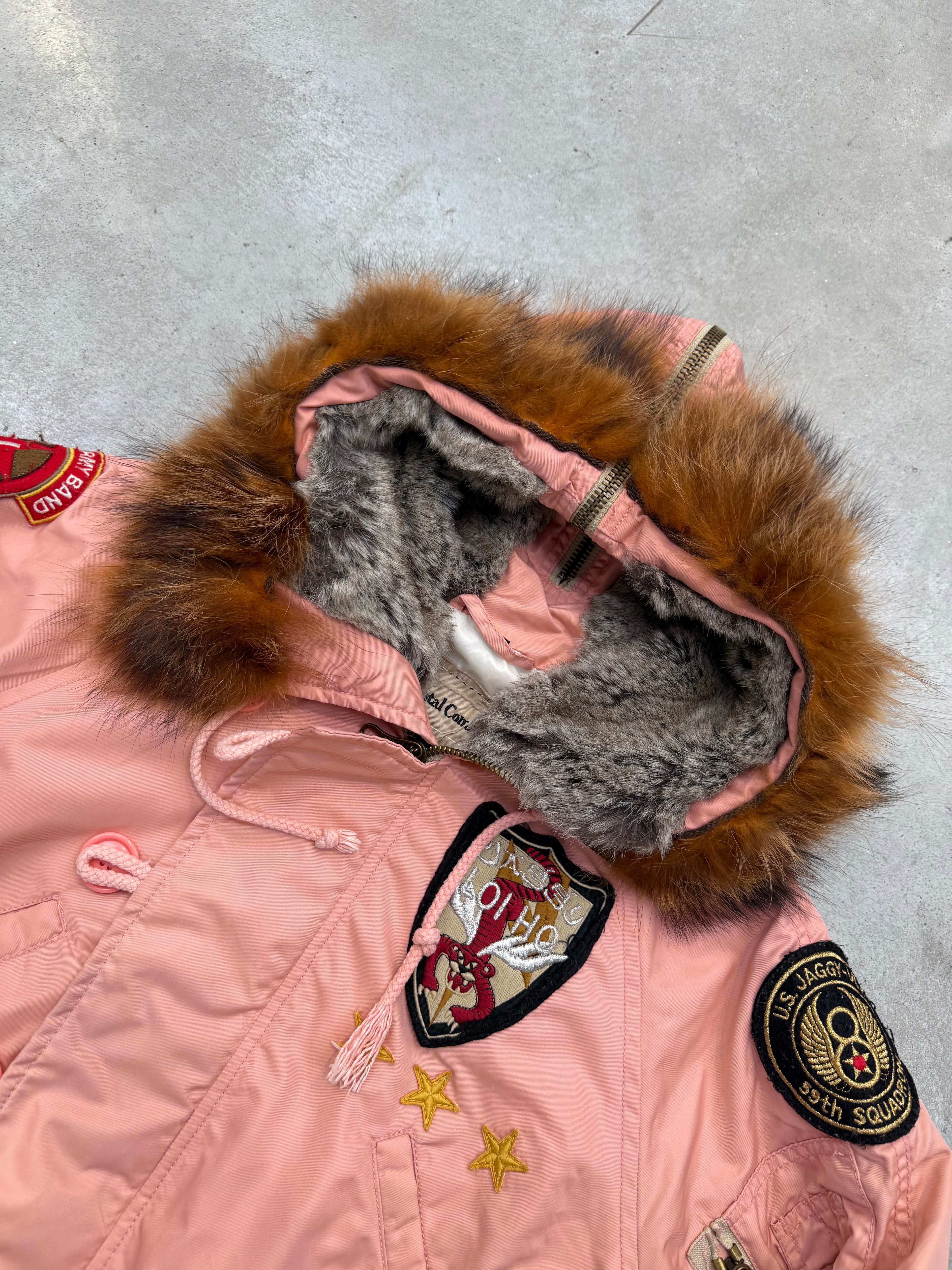 Vintage Pink Bomber Jacket with Patches S
