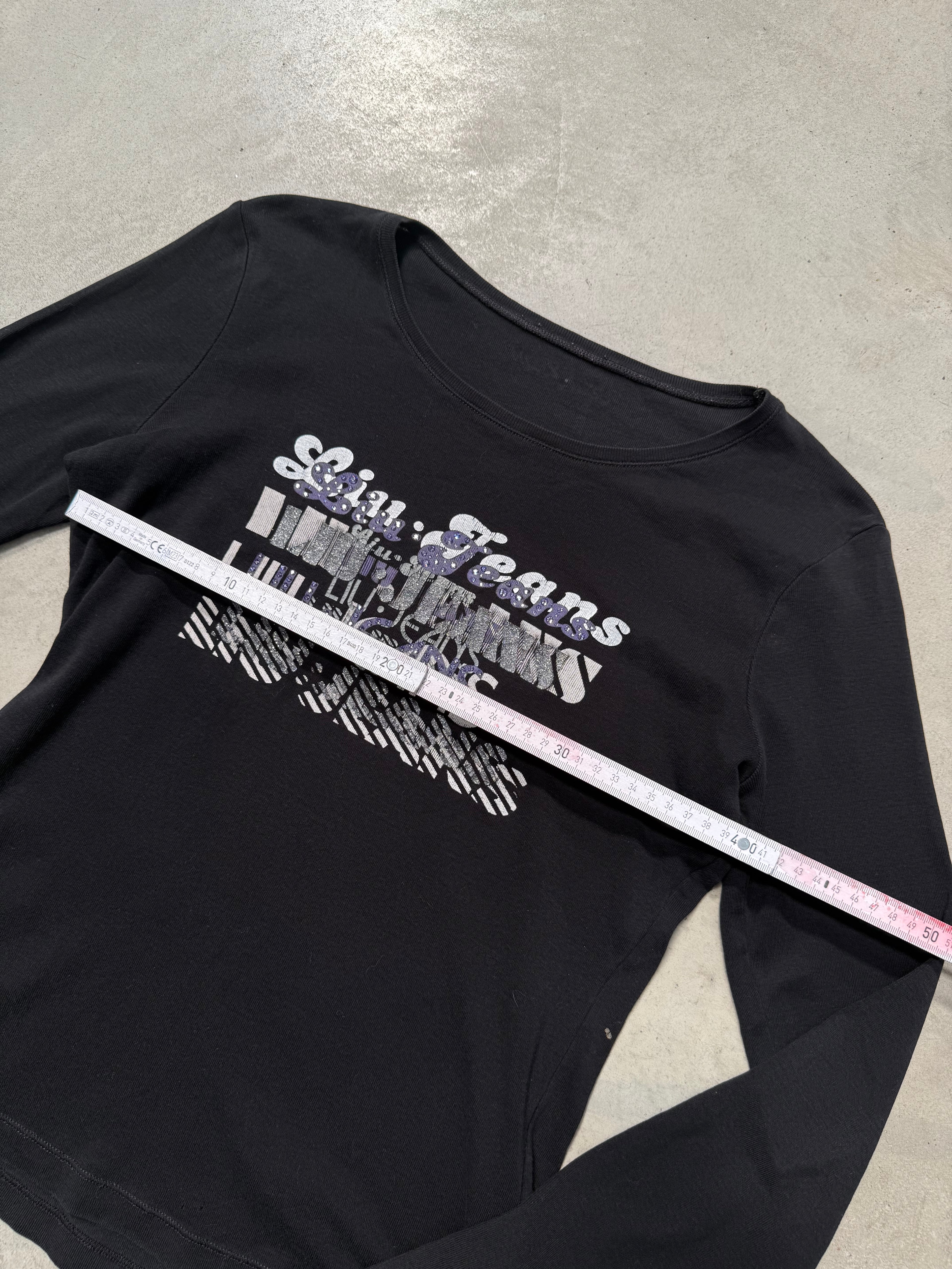 Vintage Lio Jo Black Rhinestone Longsleeve für Damen Y2K Second Hand Fashion