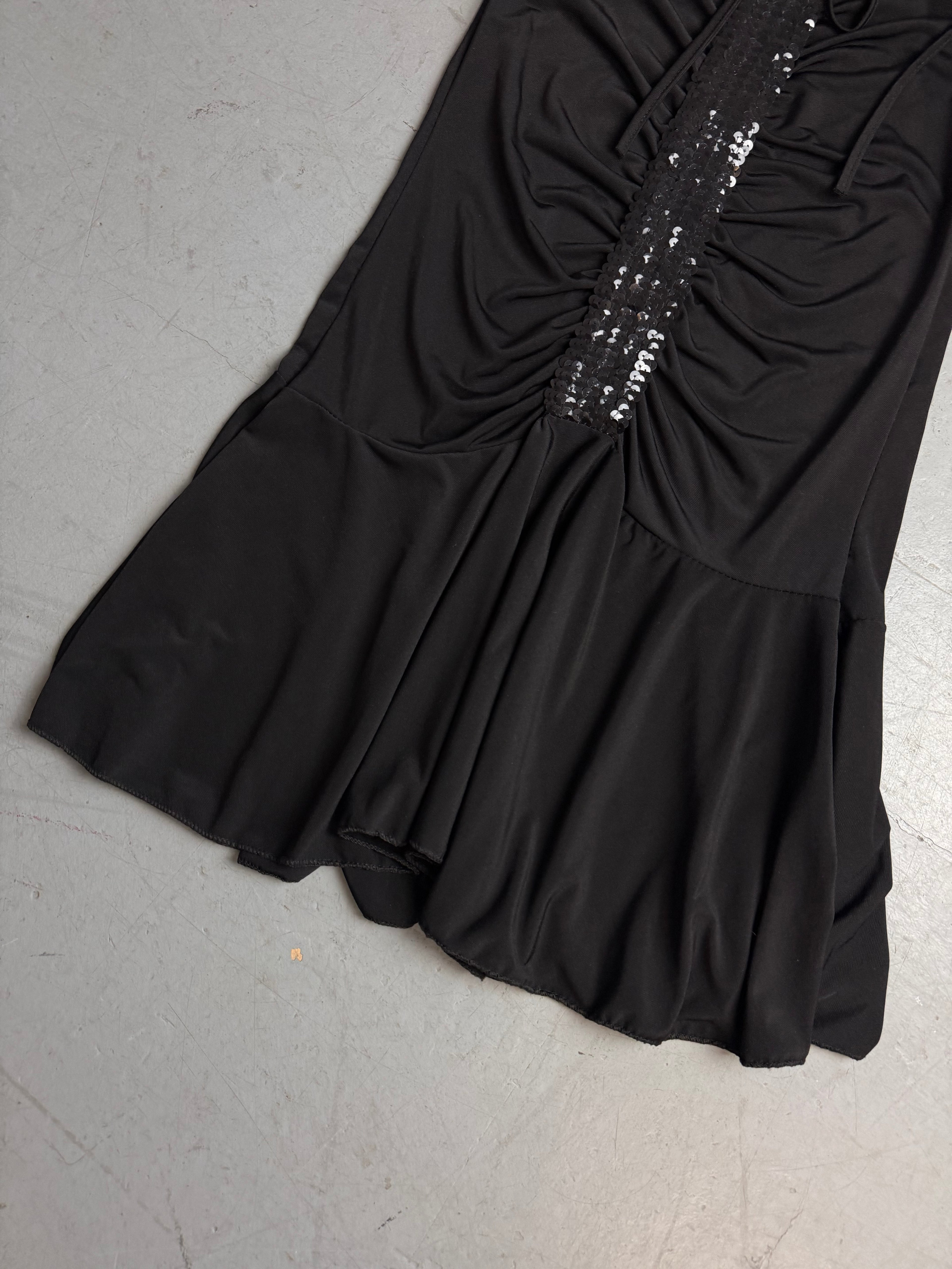 Vintage Black Strapless Mini Dress with Sequins S/M