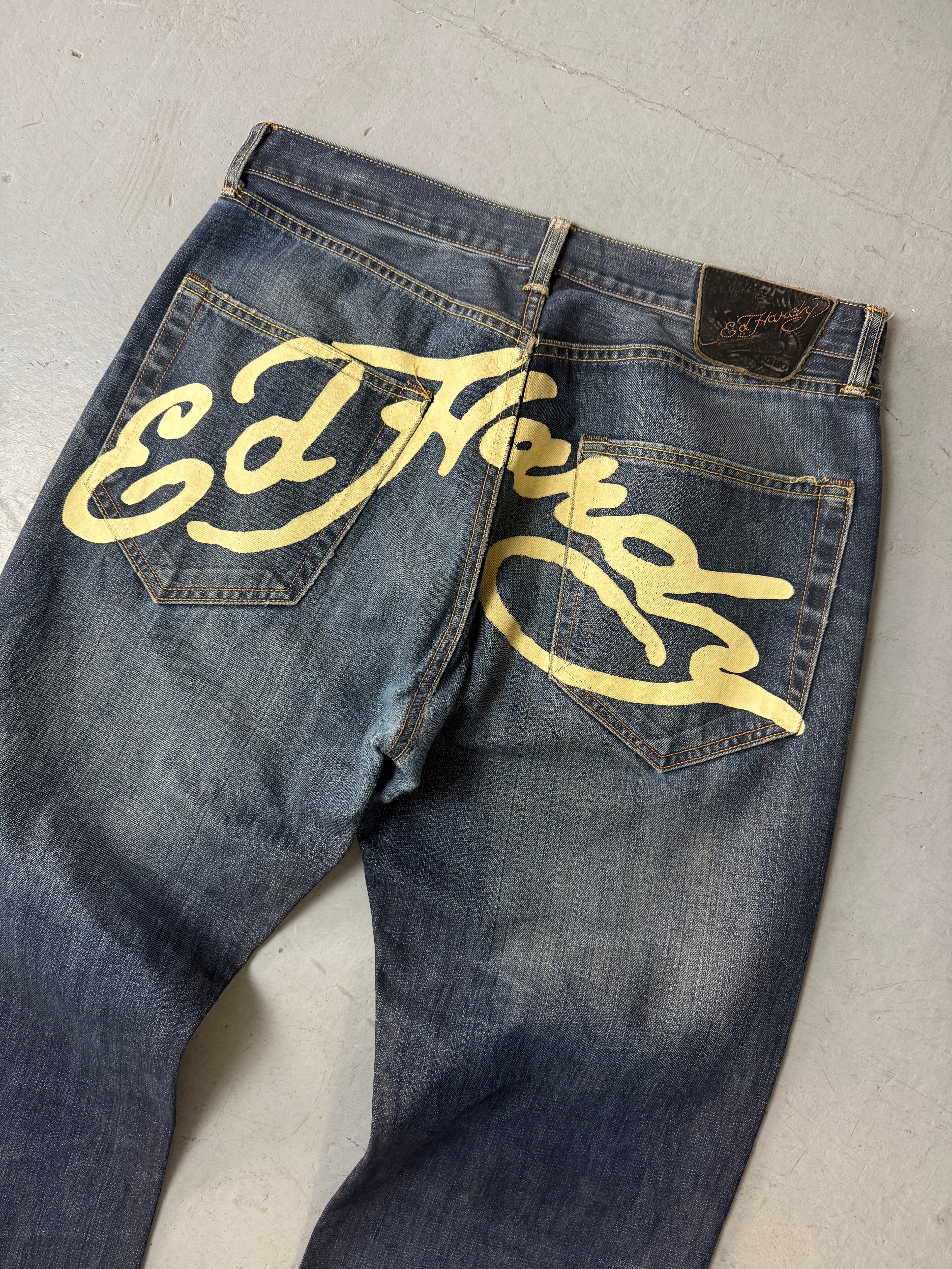 Vintage Ed Hardy Baggy Denim für Herren Y2K Second Hand Designer Fashion 