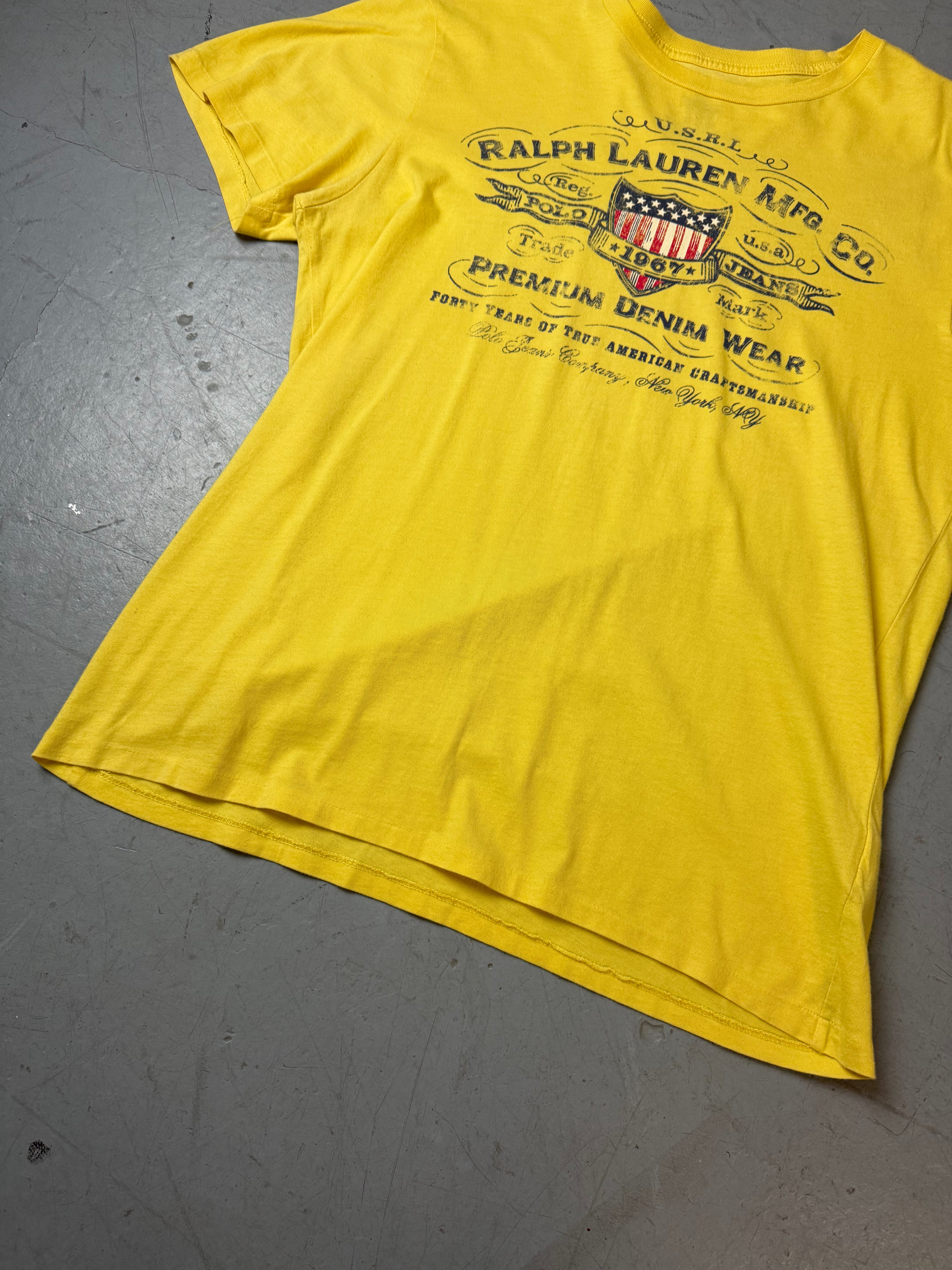 Detailbild von Vintage Ralph Lauren Yellow Printed Shirt M von vorne 