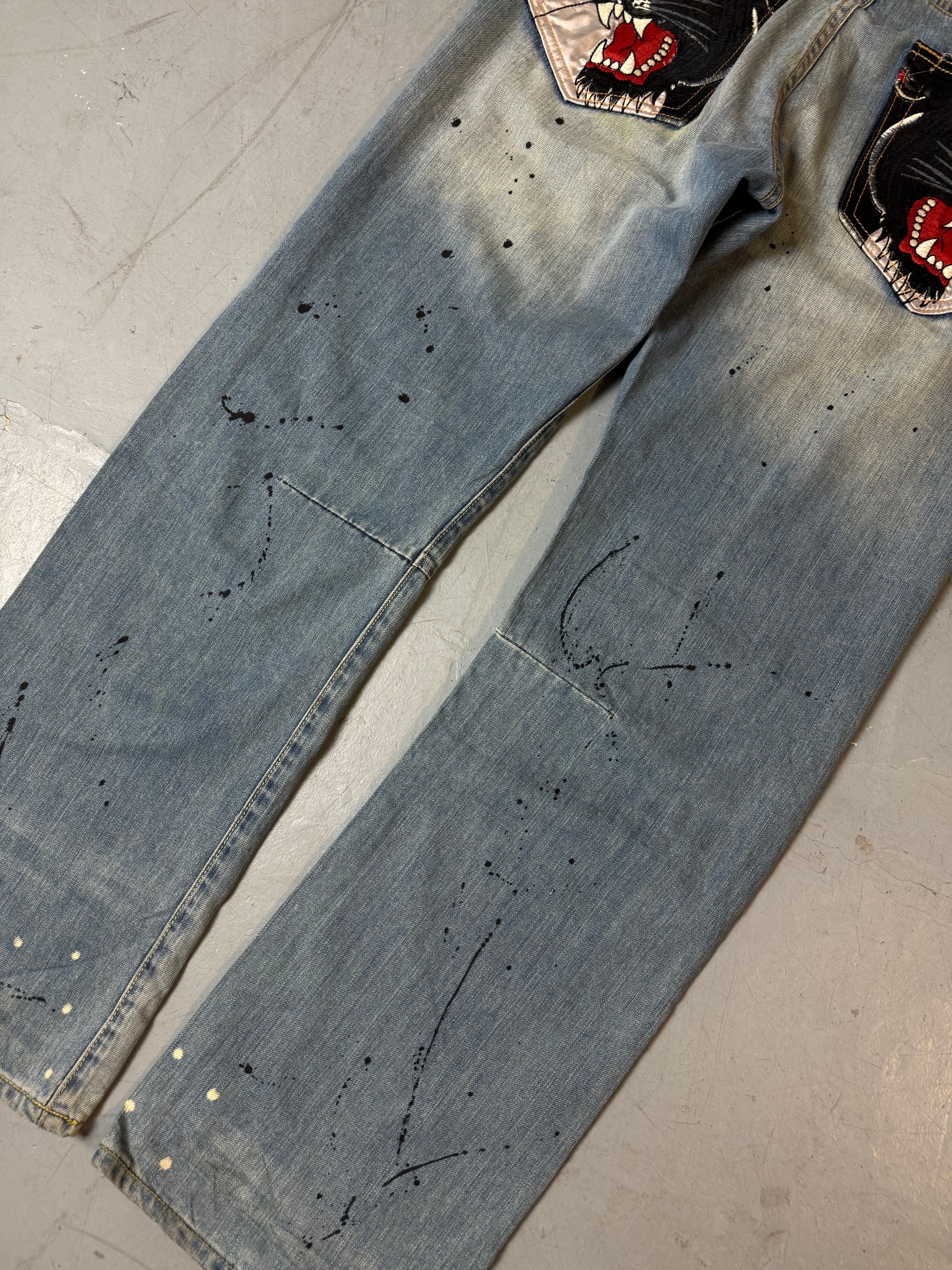 Vintage Ed Hardy Baggy Denim with Panther Backpockets M/L