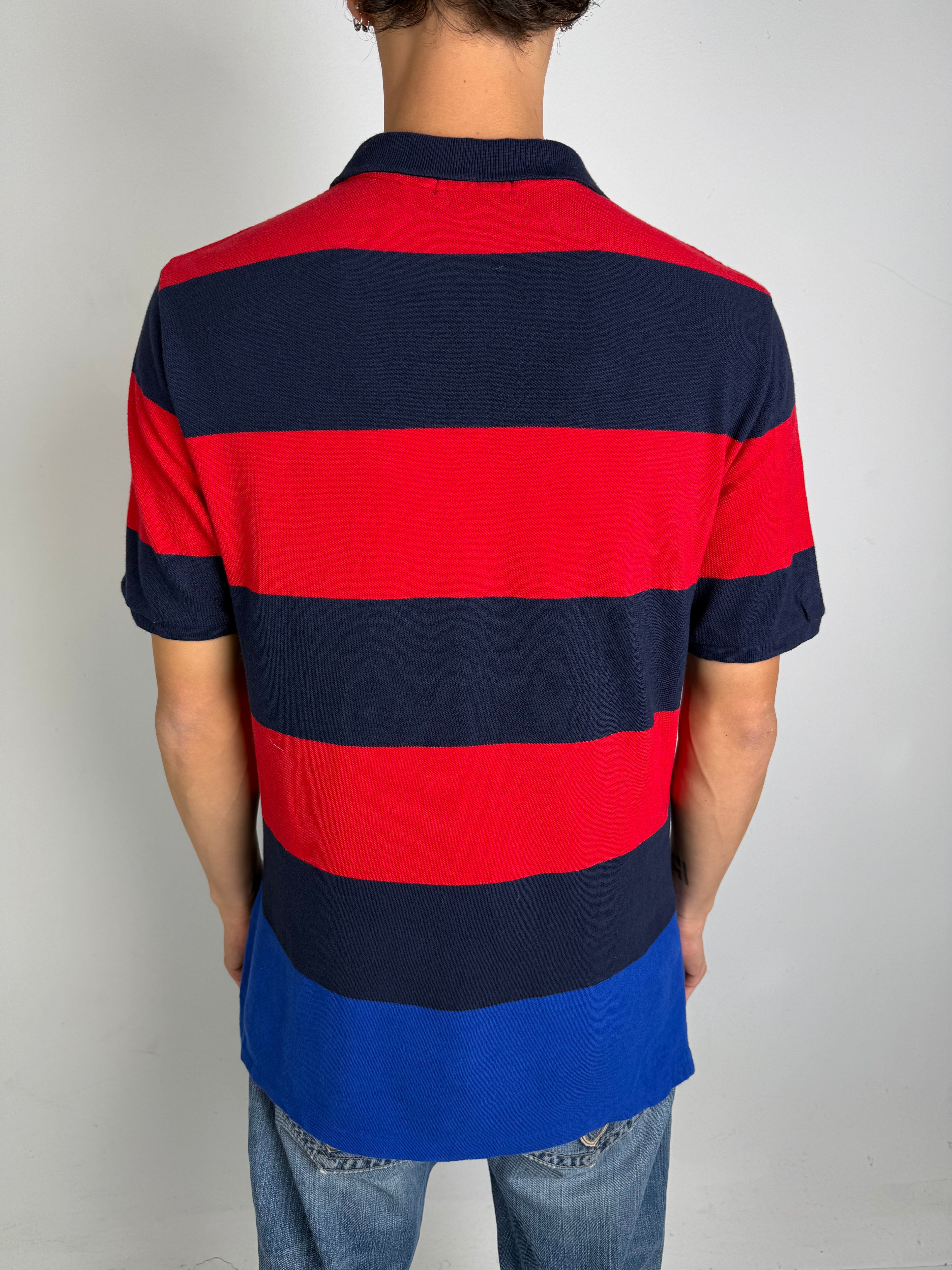 Vintage Ralph Lauren Red and Blue Striped Polo L