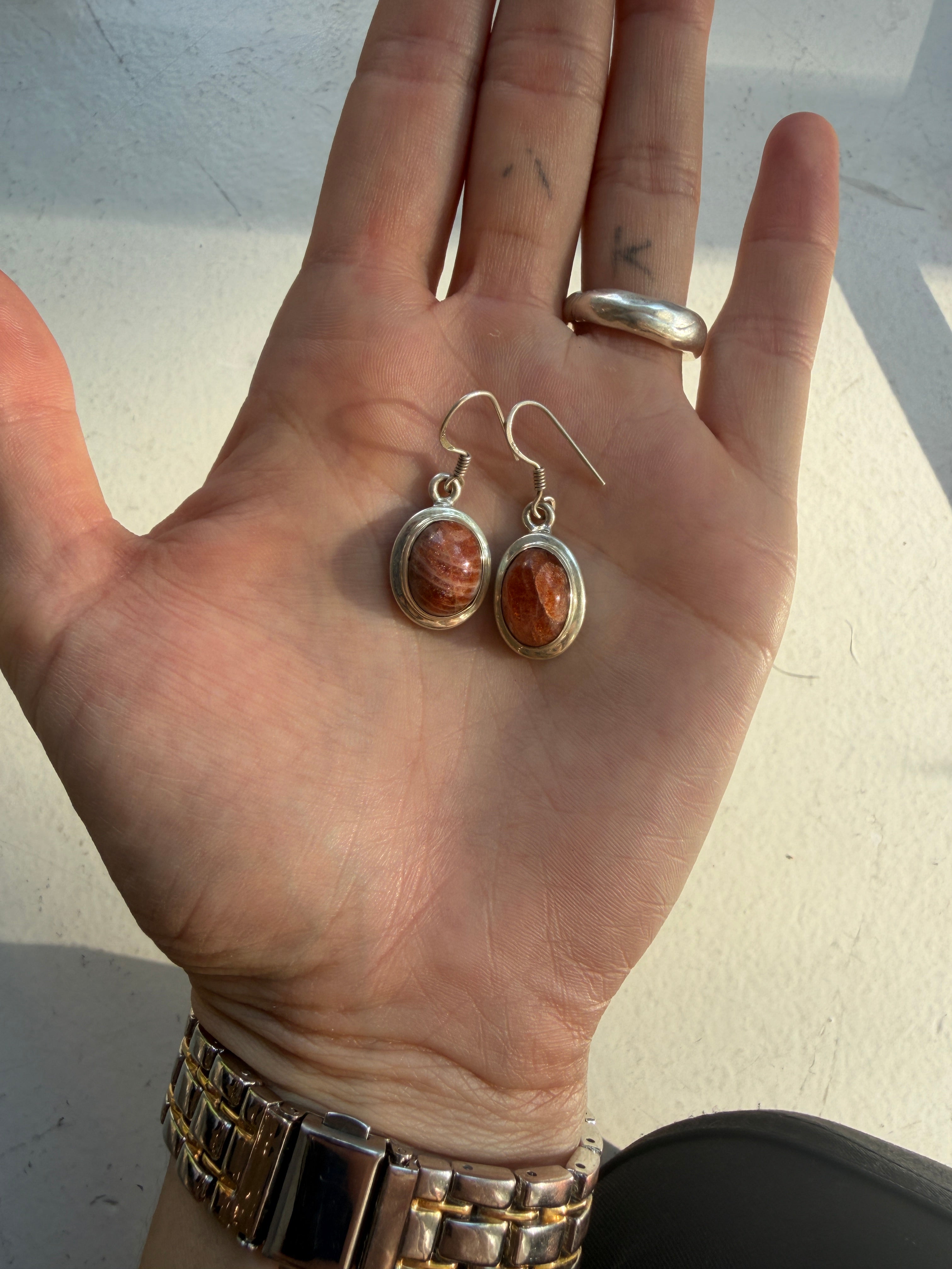 Vintage 925 Silber Ohrringe mit echtem Sonnenstein