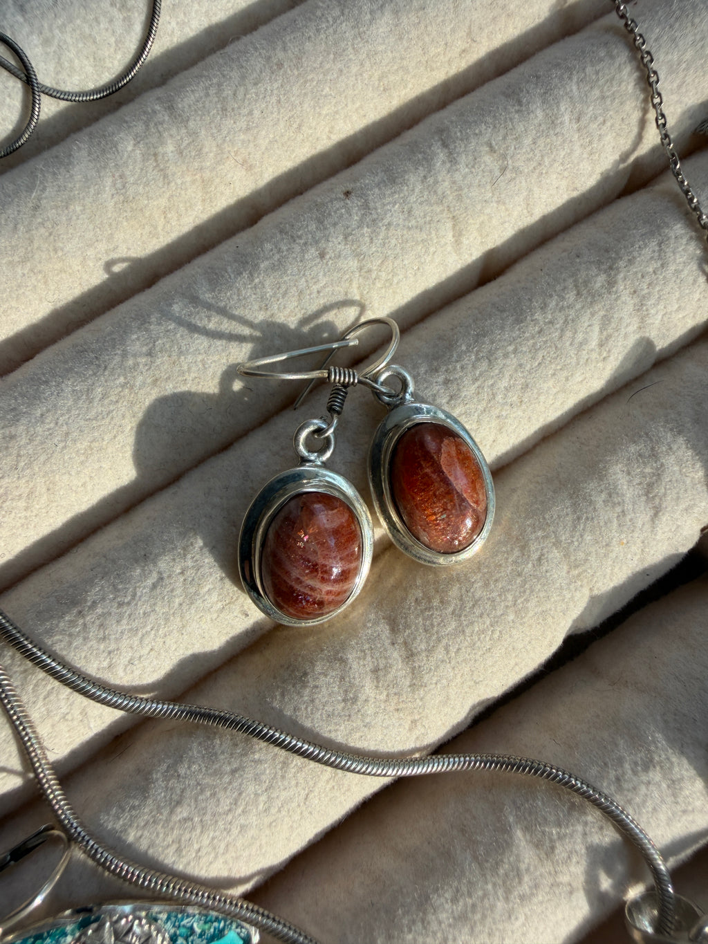 Vintage 925 Silber Ohrringe mit echtem Sonnenstein