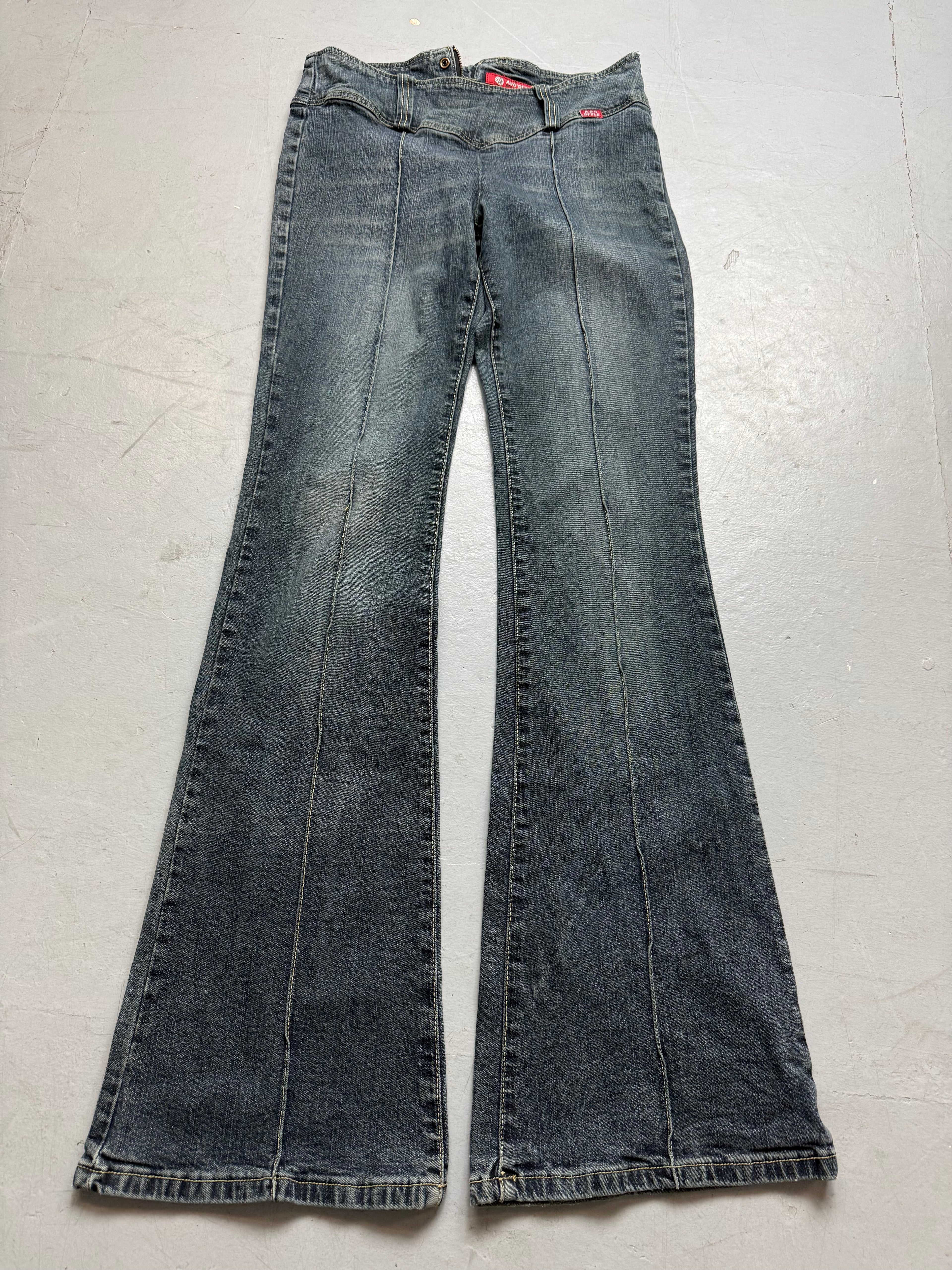 Vintage Ado Style Dark Flared Back-Zip Denim M