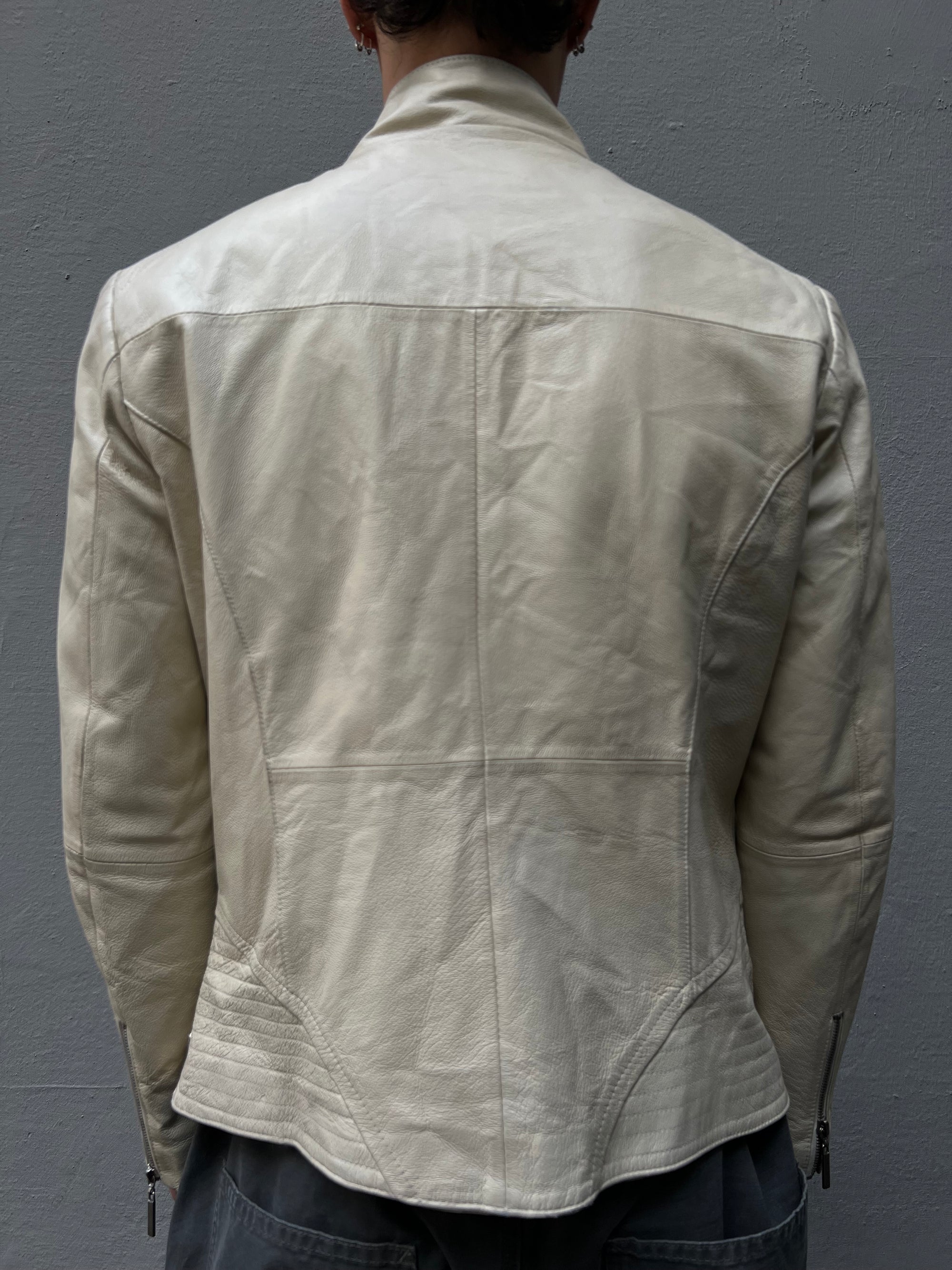 Vintage Beige Leather Jacket L/XL