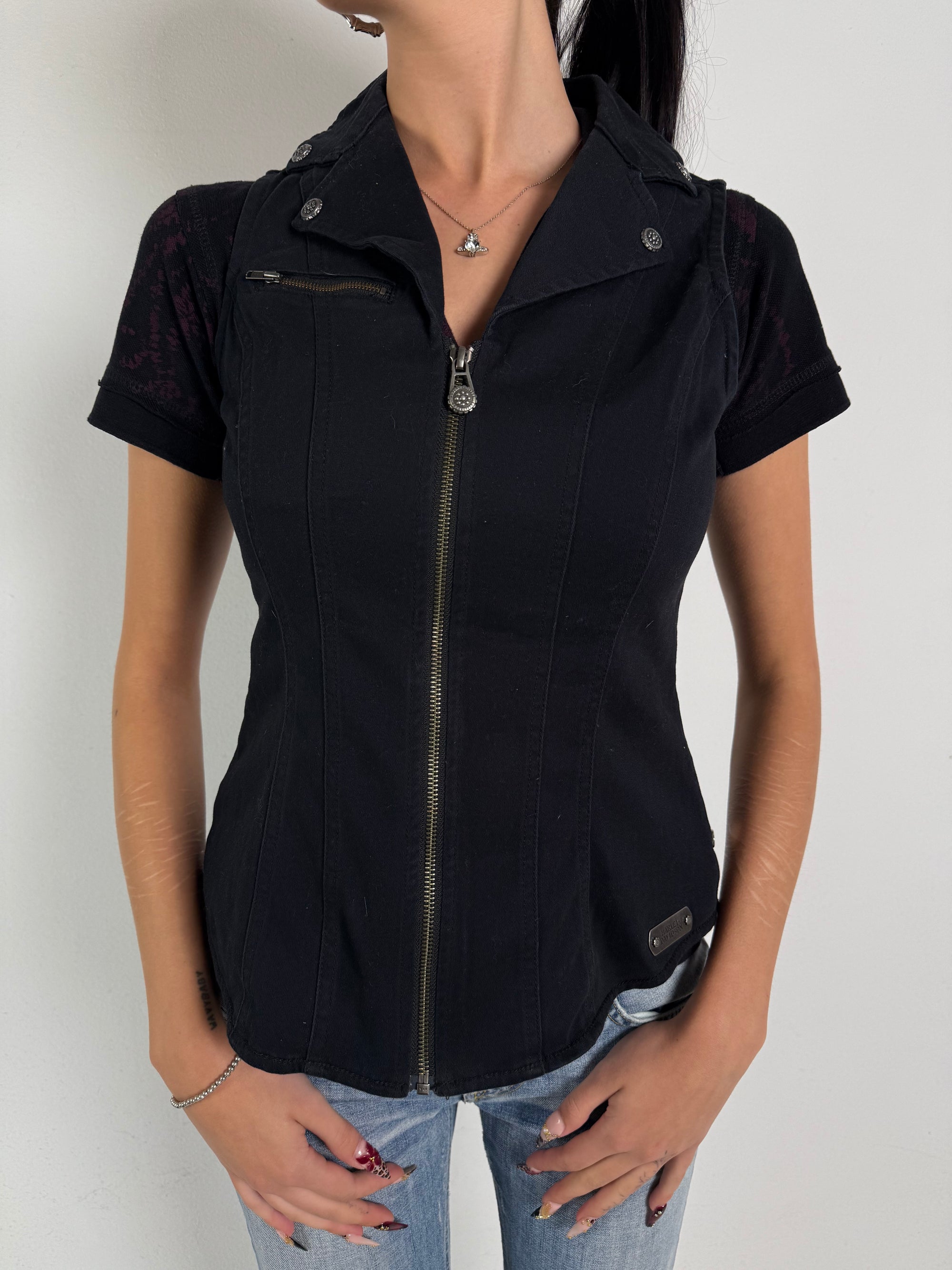 Vintage Harley Davidson Black Biker Vest S