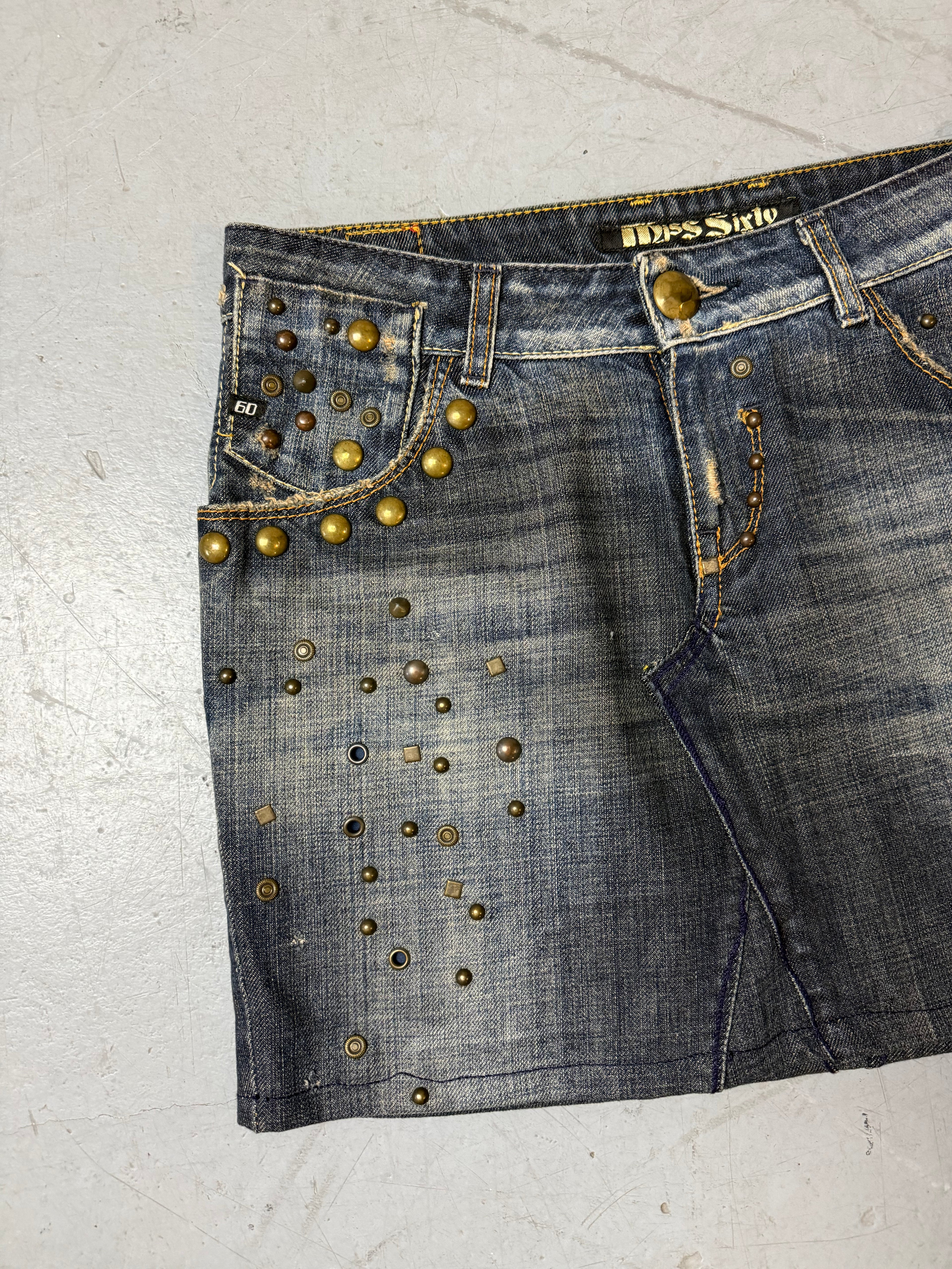 Vintage Miss Sixty Denim Mini Skirt with Studs M
