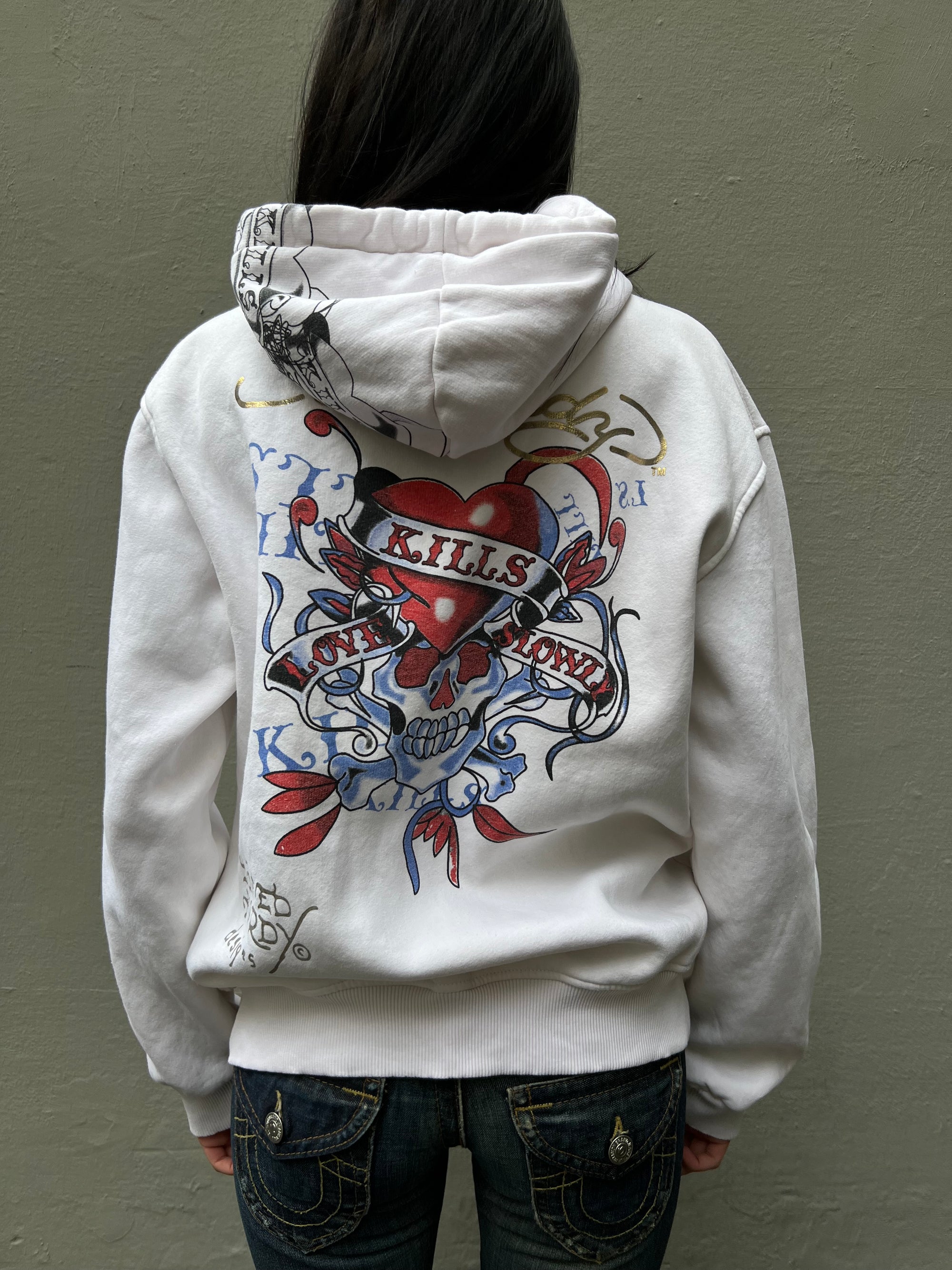 Vintage White Ed Hardy Zipper XL