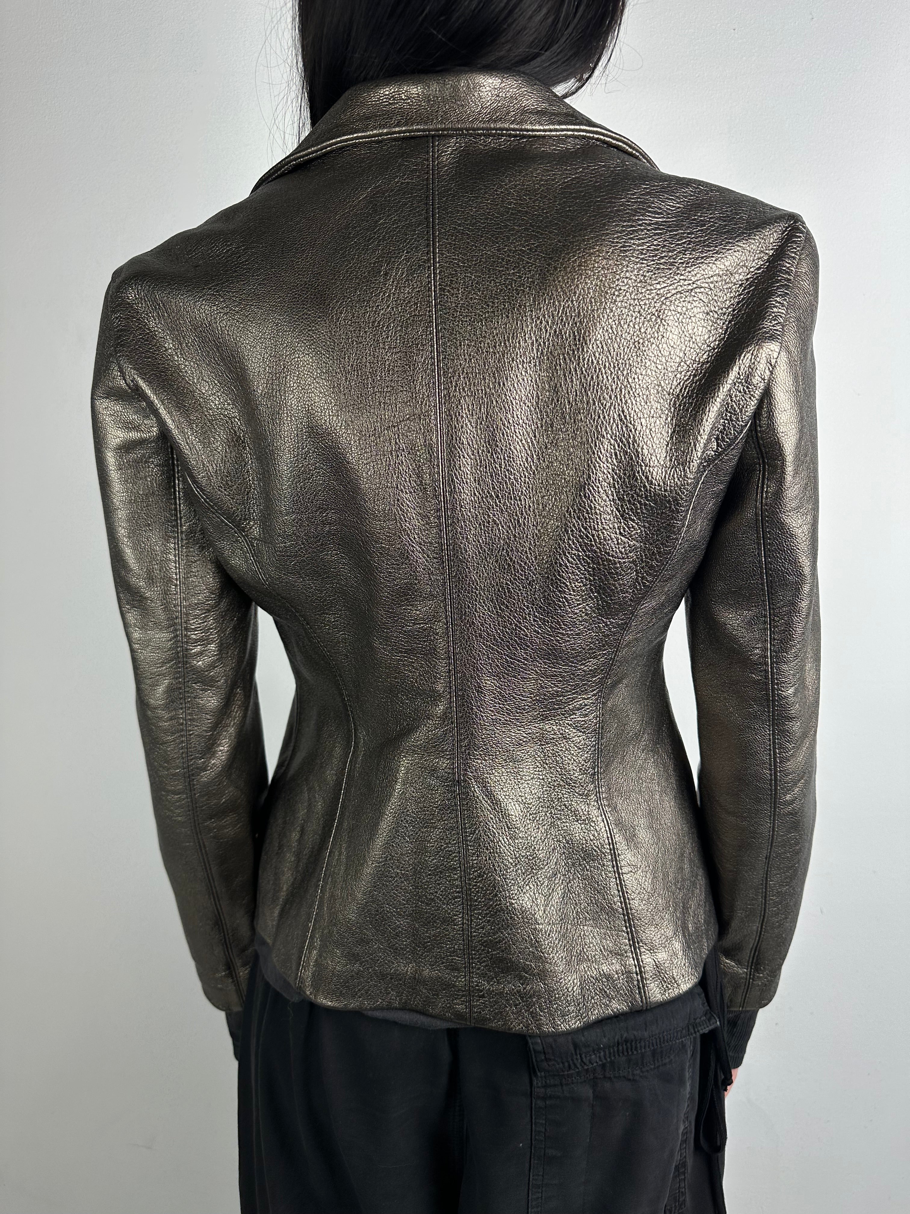 Vintage Gold Shimmery Faux Leather Blazer S/M