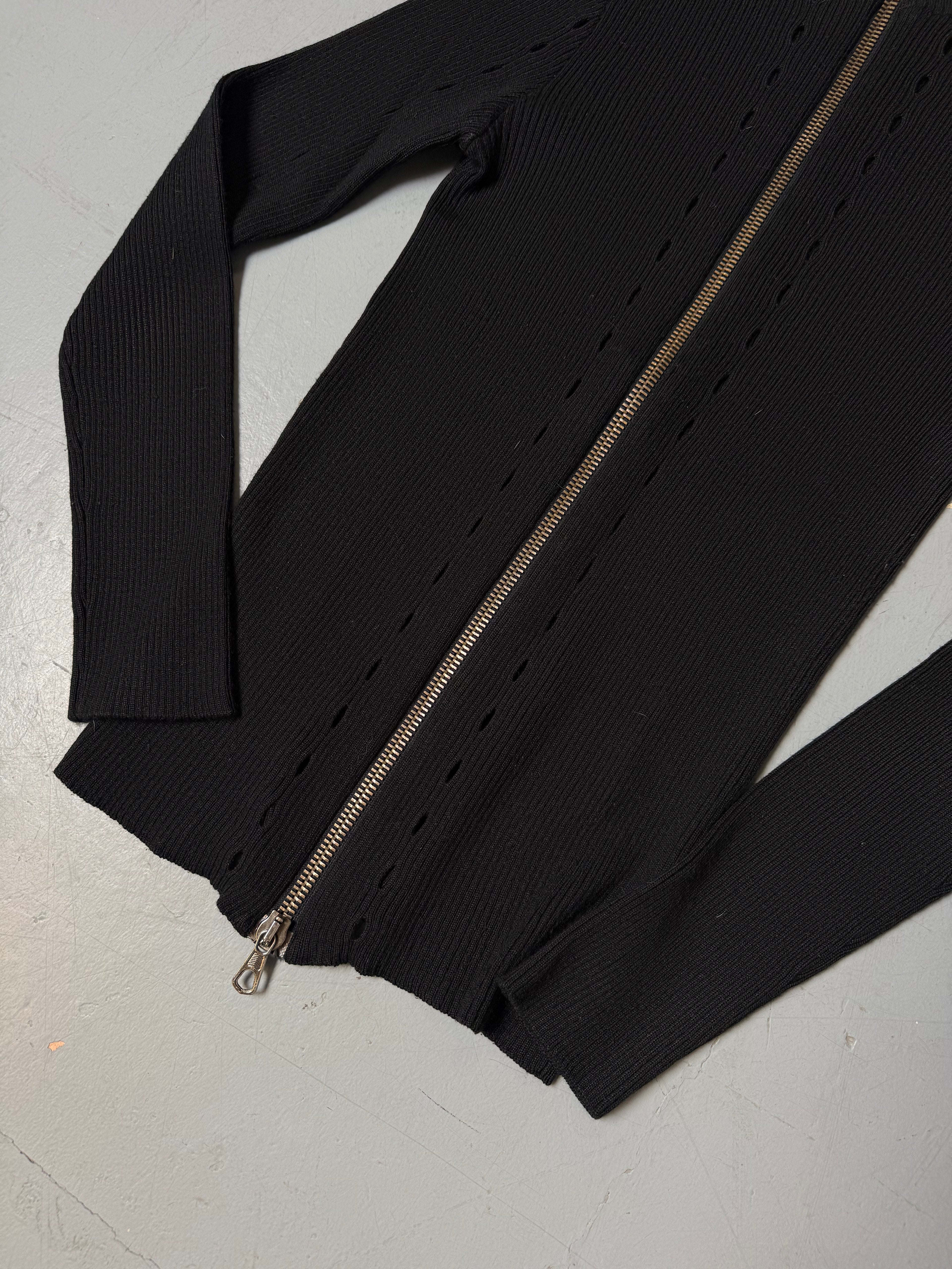 Vintage Richmond Black Knit Zip Jacket für Damen. Y2K Secondhand 2000s Fashion.