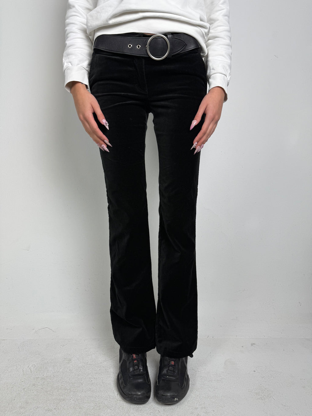 Vintage Max&Co Black Velvet Pants with Leather Belt S