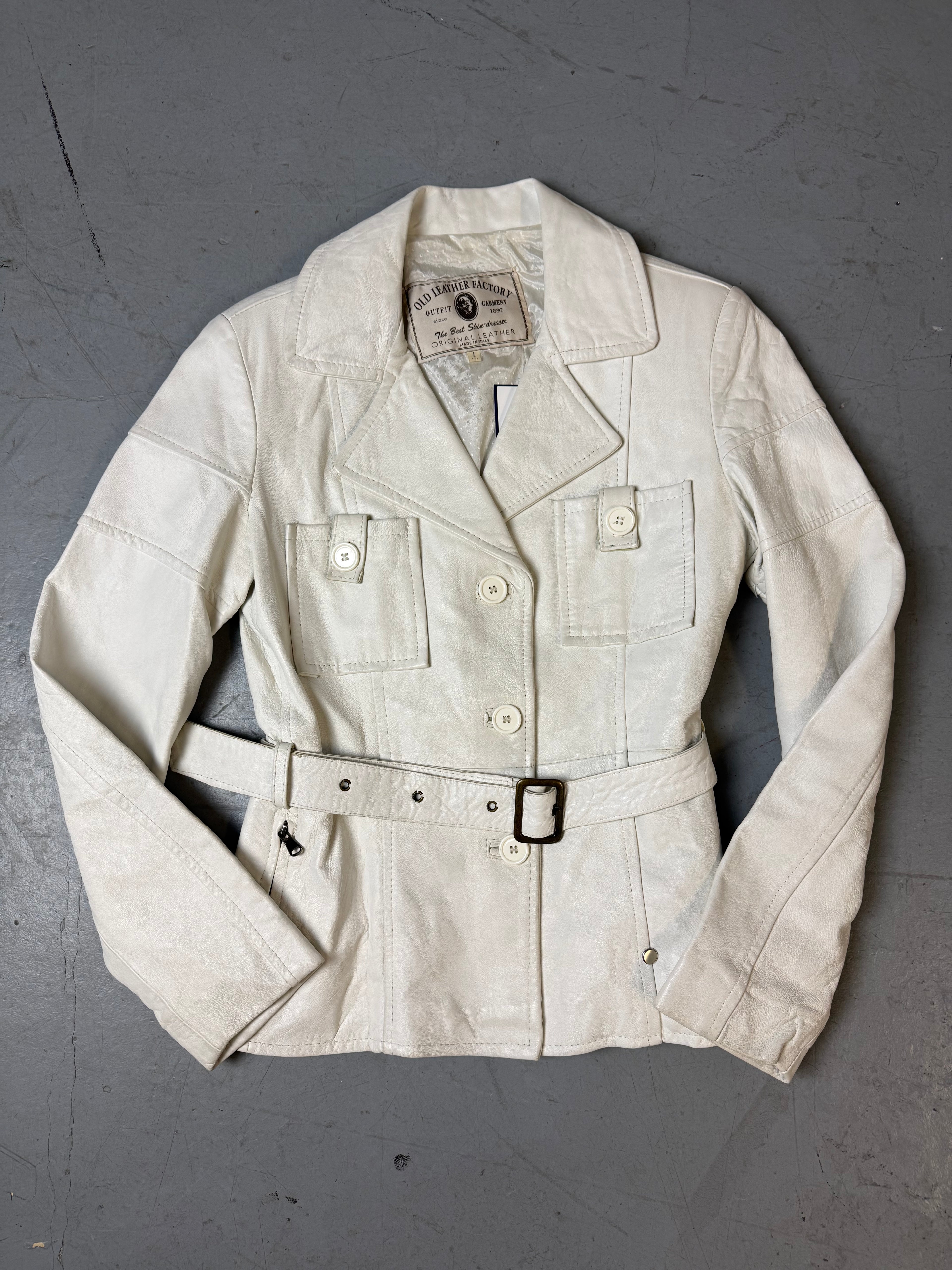 Vintage Old Leather Factory White Leather Jacket M/L