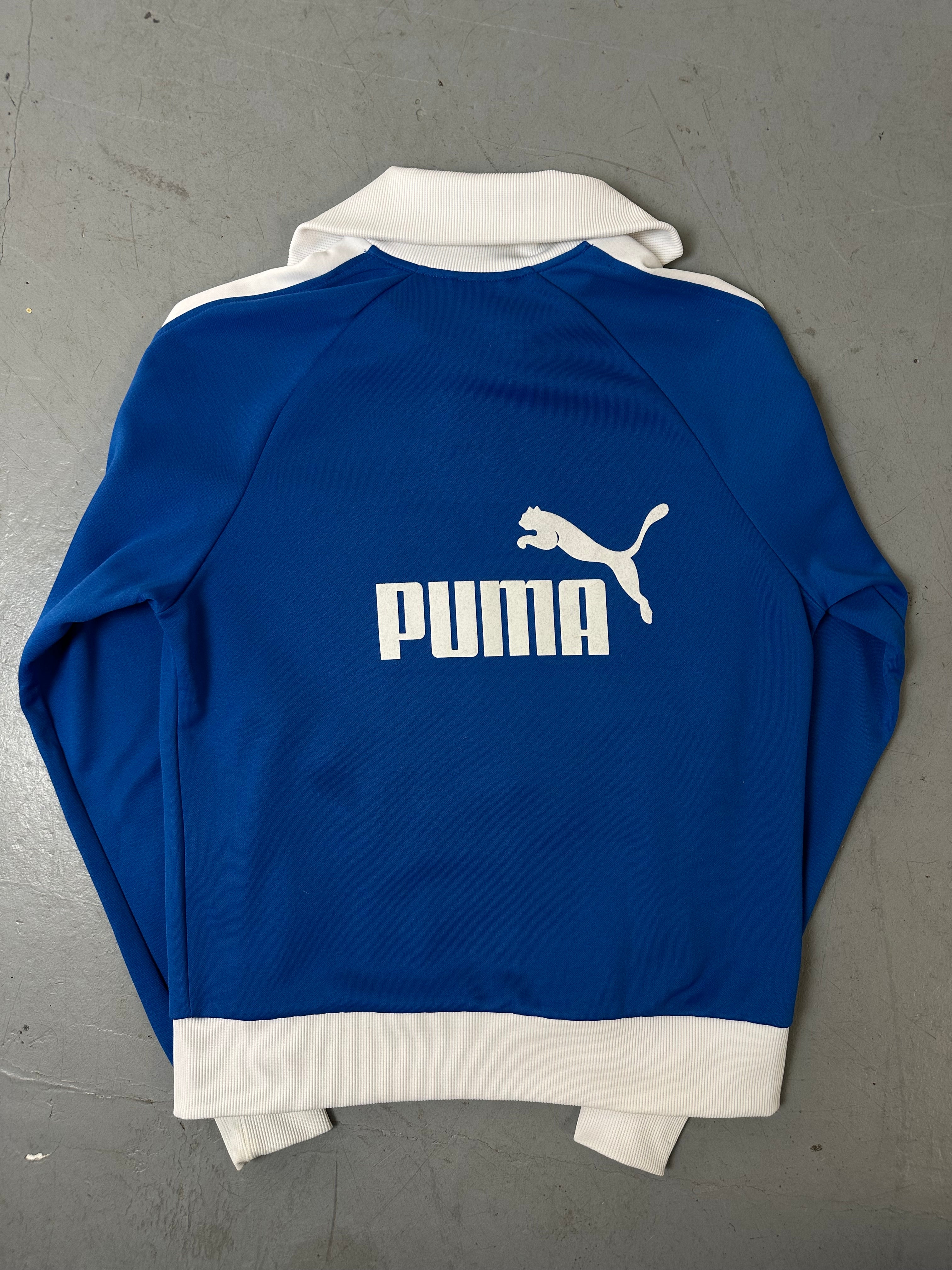 Ein Blau weißes Set von Puma bestehend aus Trackjacke und Trackpants in M/L