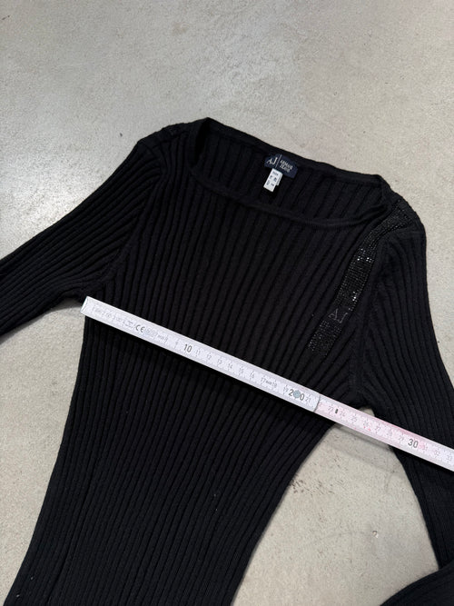 Vintage Armani Jeans Slim Fit Black Sweater Für Damen. Y2K Second Hand 2000s Fashion 
