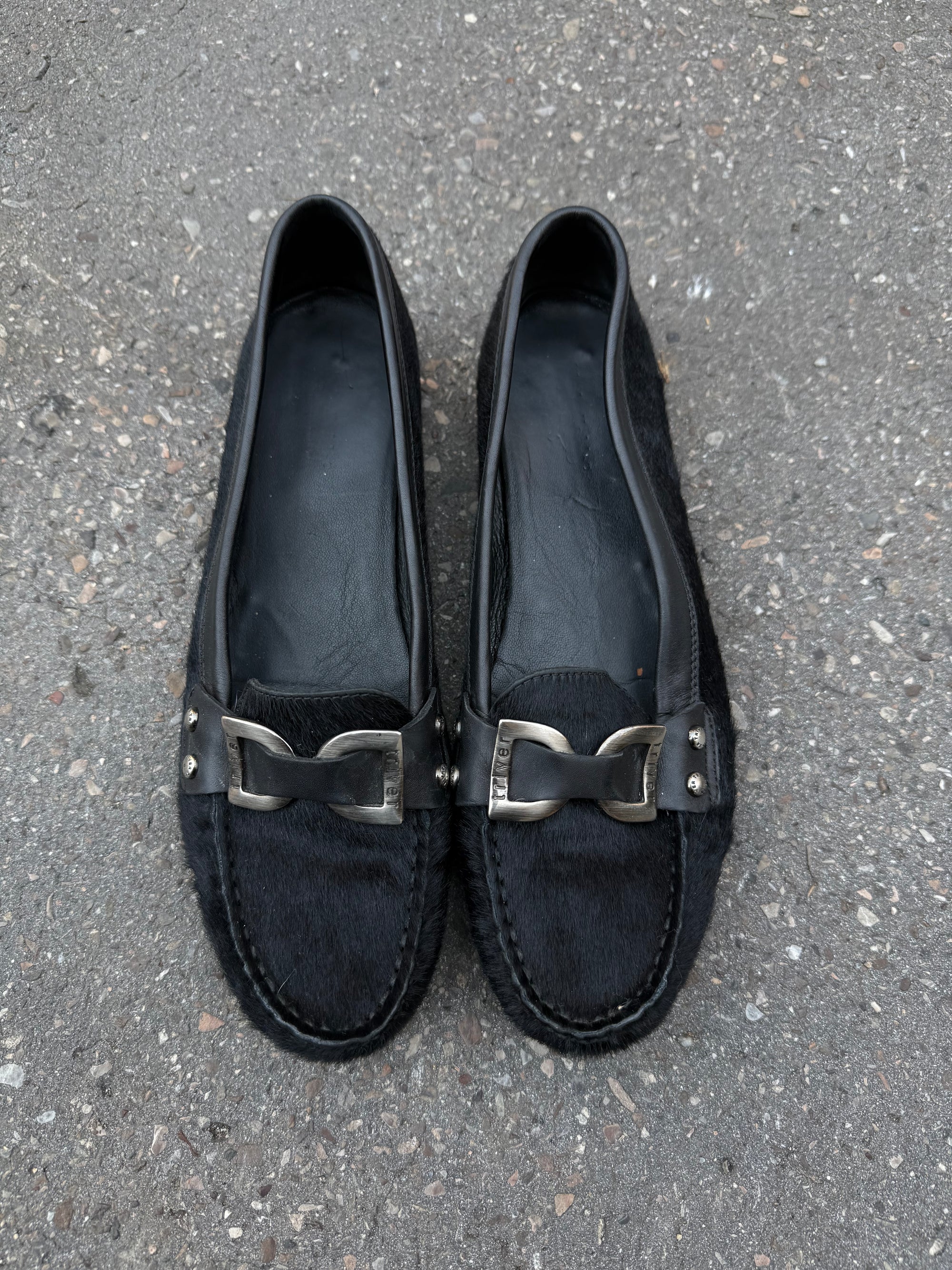 Vintage Faux Fur Black Loafer 39