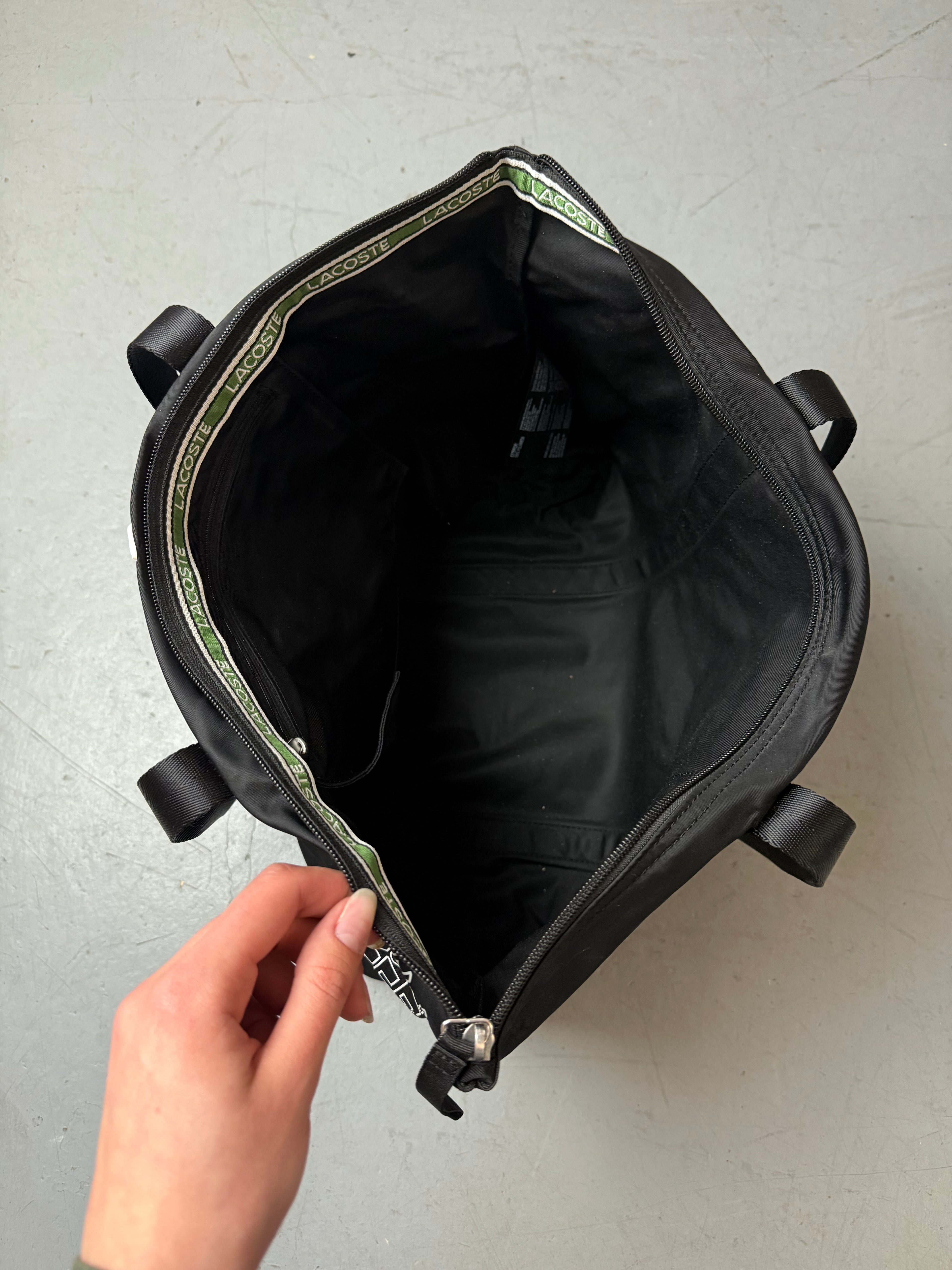 Vintage Lacoste Black Shopper Bag. Unisex. Y2K Second Hand 2000s Fashion