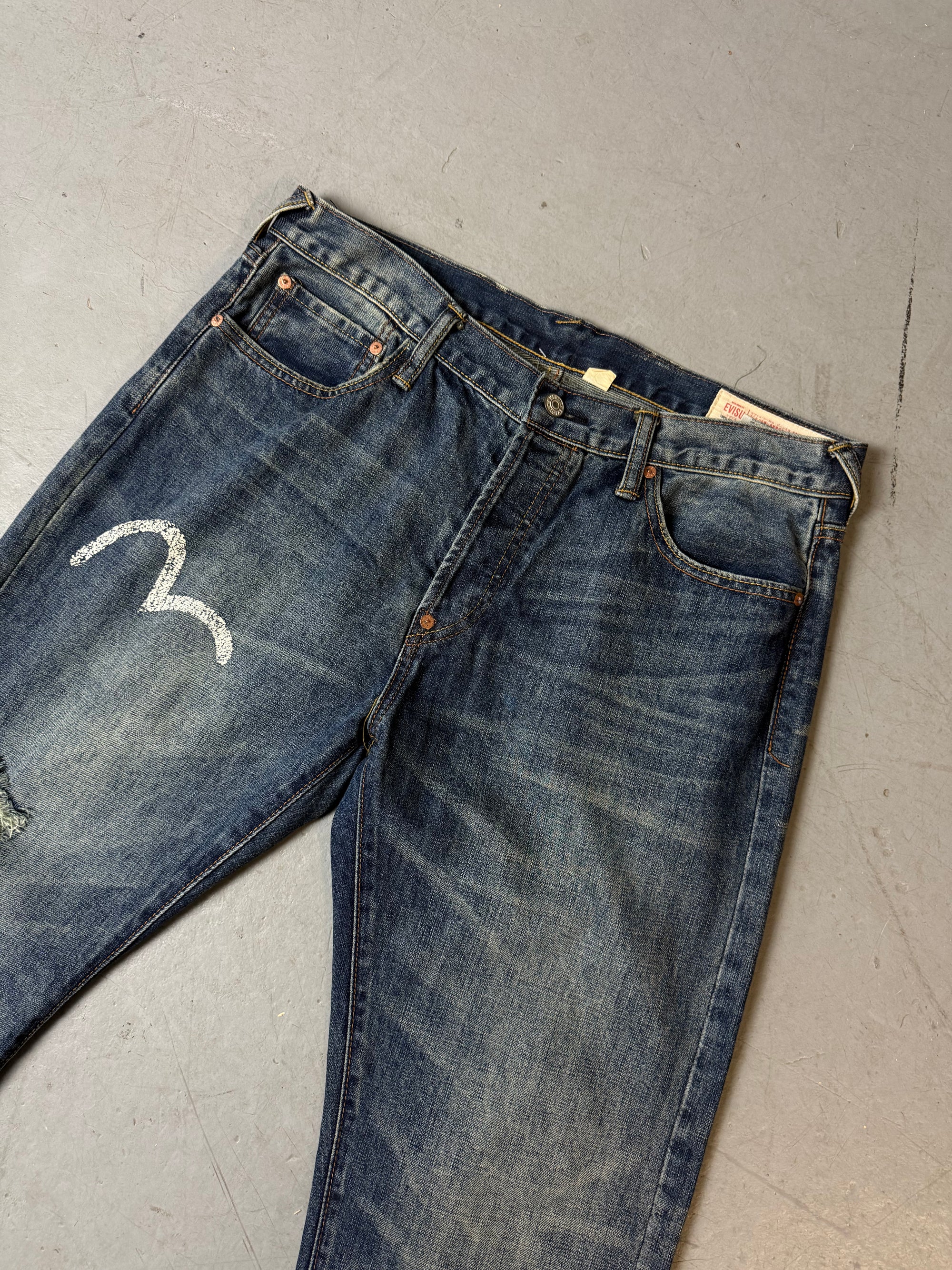 Detailbild von Vintage Evisu Dark Blue Denim Jeans von Bund