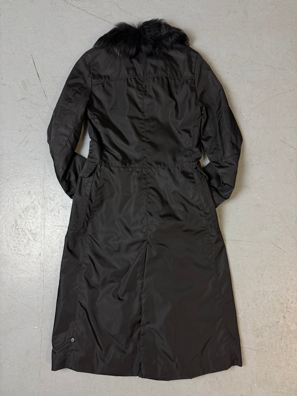 Vintage Prada Black Coat with Sheep Fur Collar M