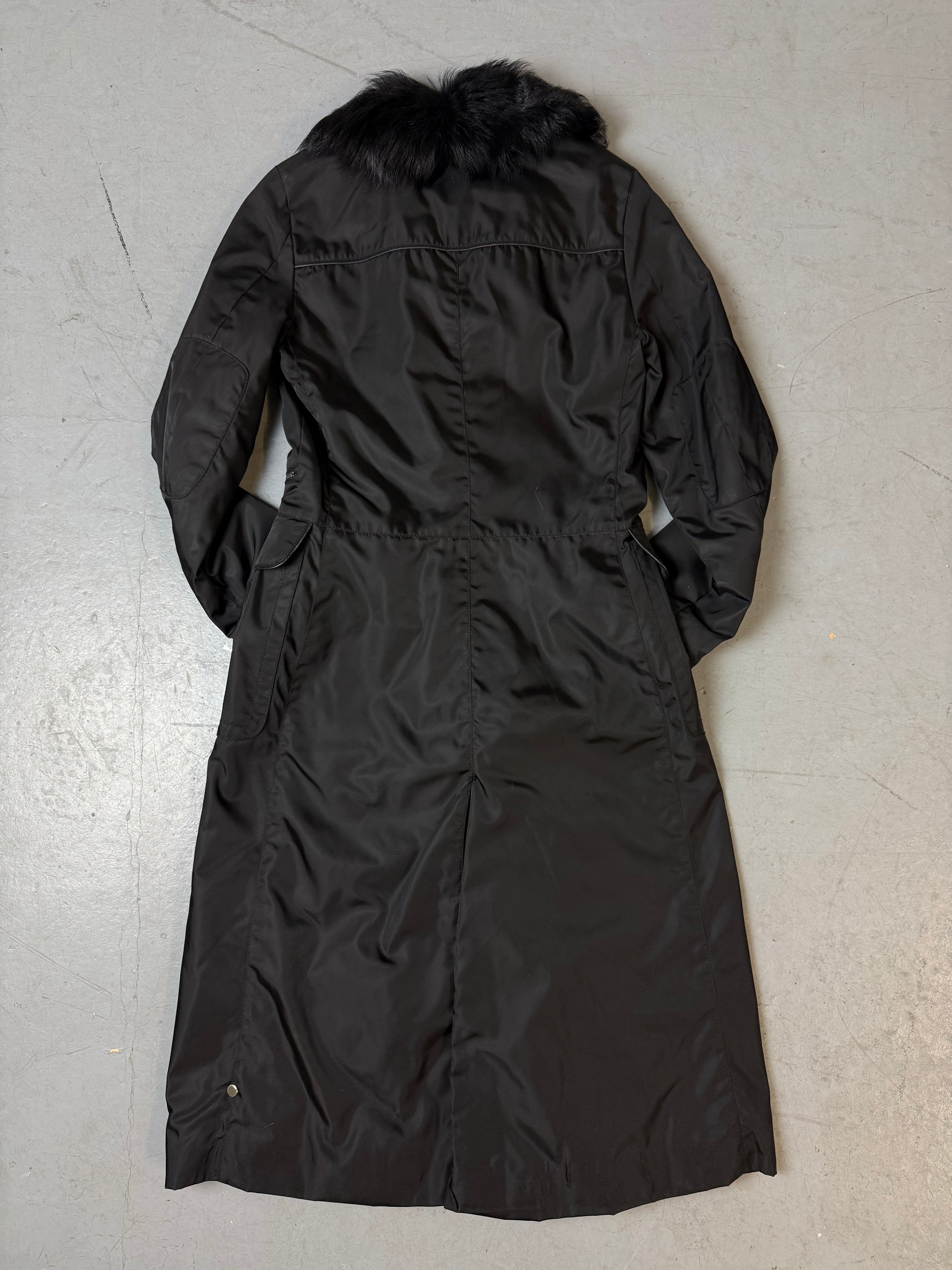 Vintage Prada Black Coat with Sheep Fur Collar M