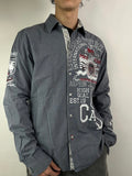 Vintage Camp David Grey Y2K Printed Button Up Shirt M/L