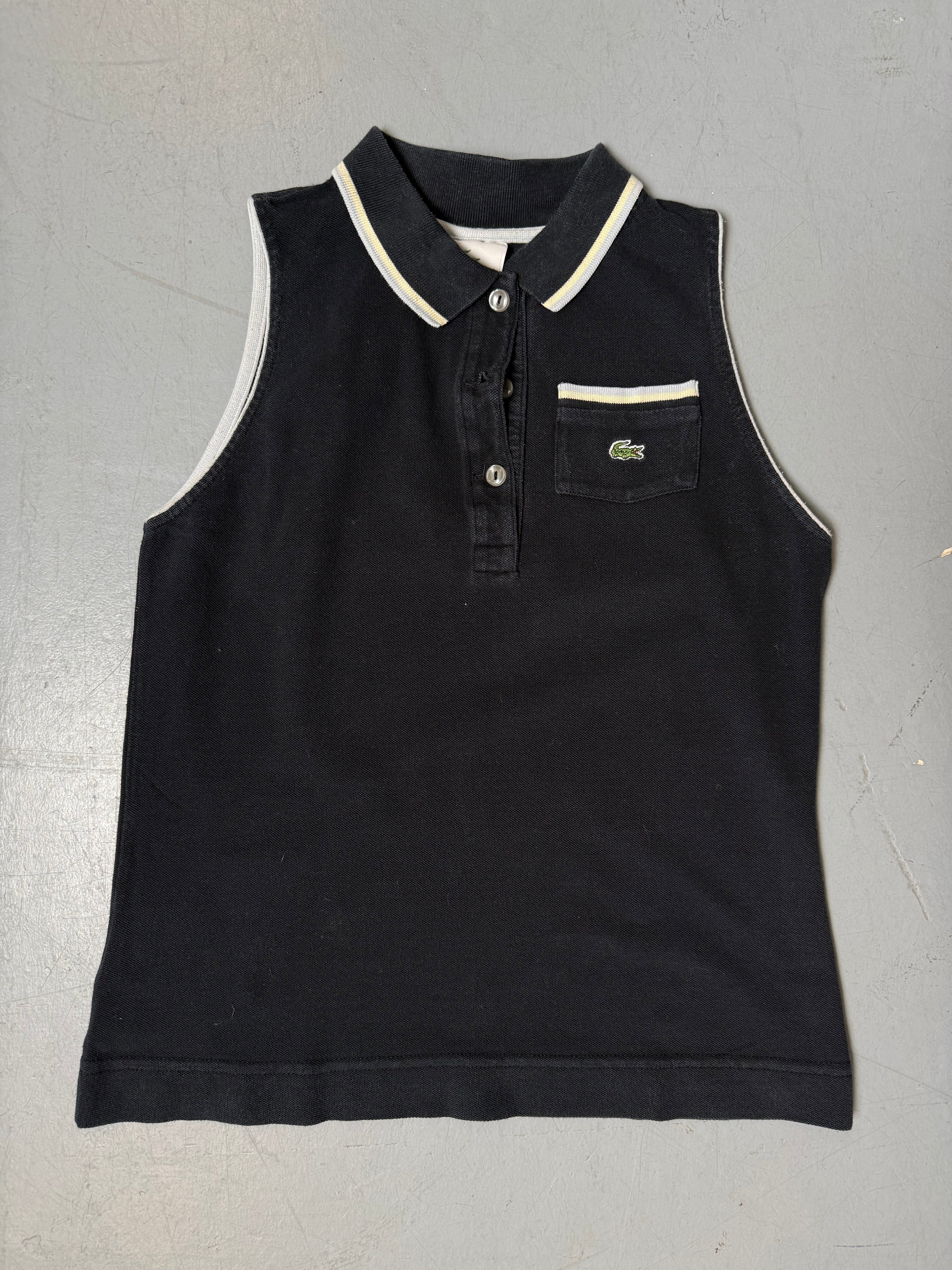 Vintage Lacoste Dark Blue Tank Top Polo für Damen. Y2K Secondhand 2000s Fashion. 