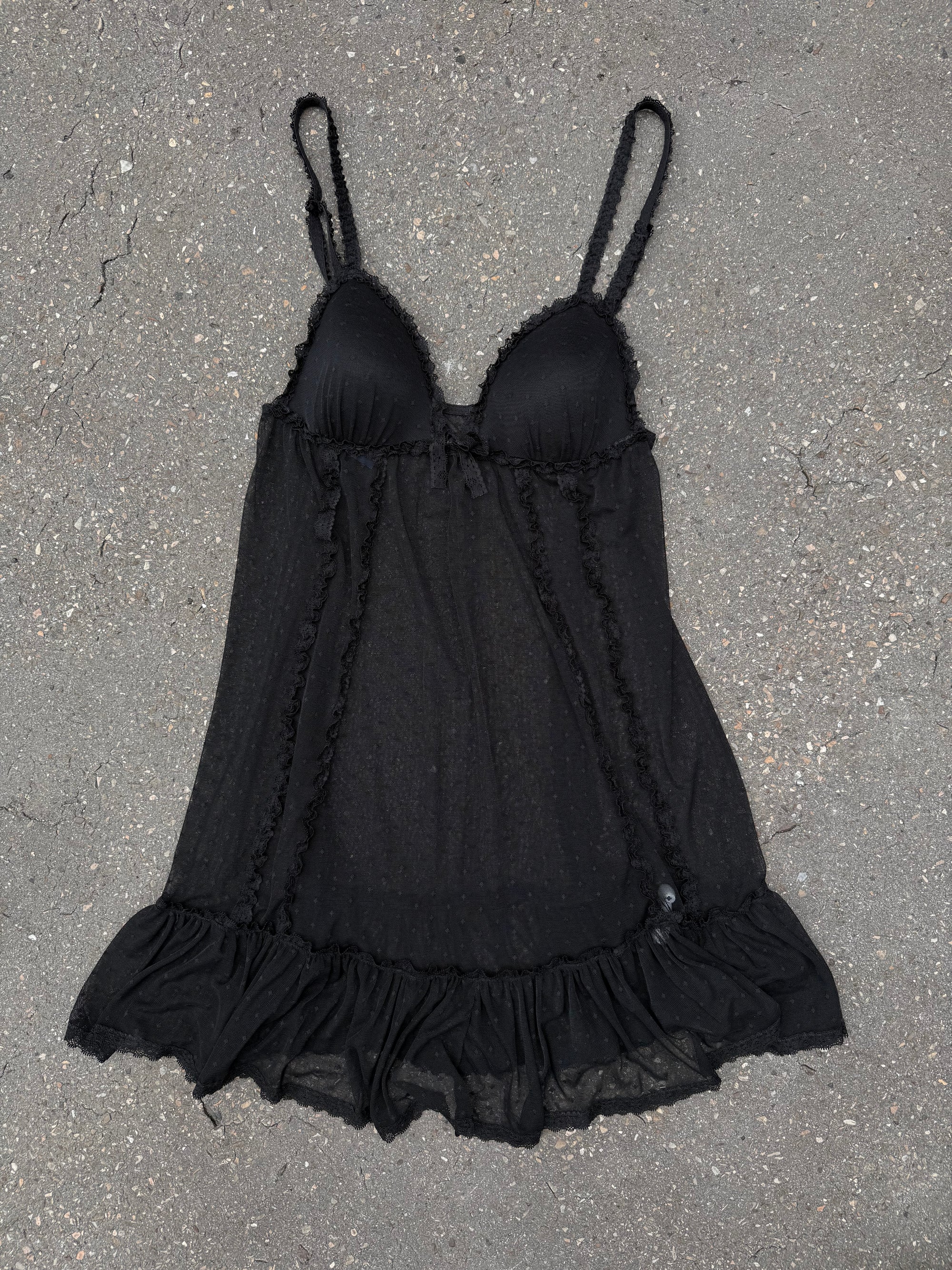 Vintage Black Mesh Mini Dress M