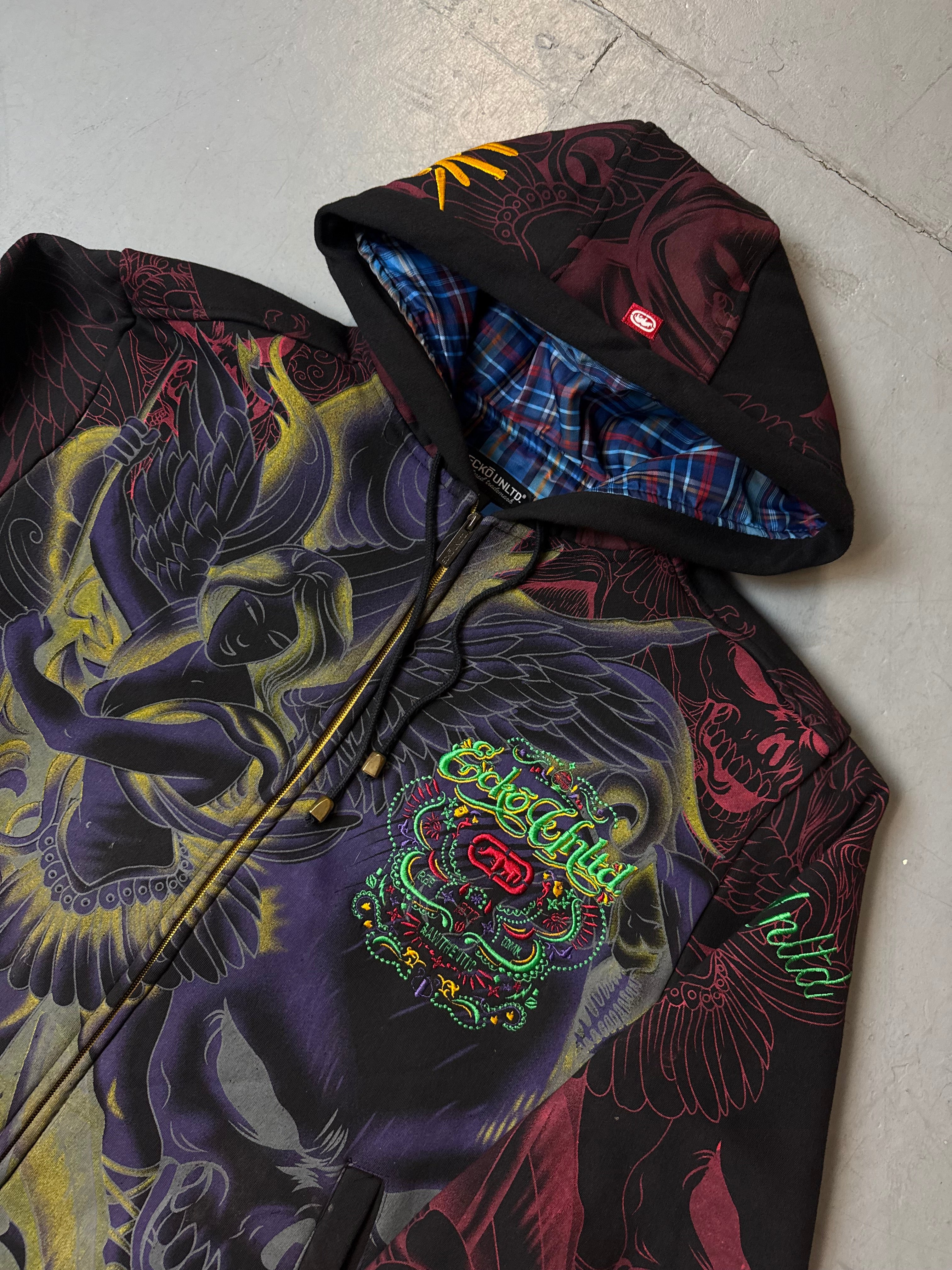 Vintage Ecko Unltd. Grafischer Zip Up Hoodie für Herren. Y2K Second Hand 2000s Fashion 