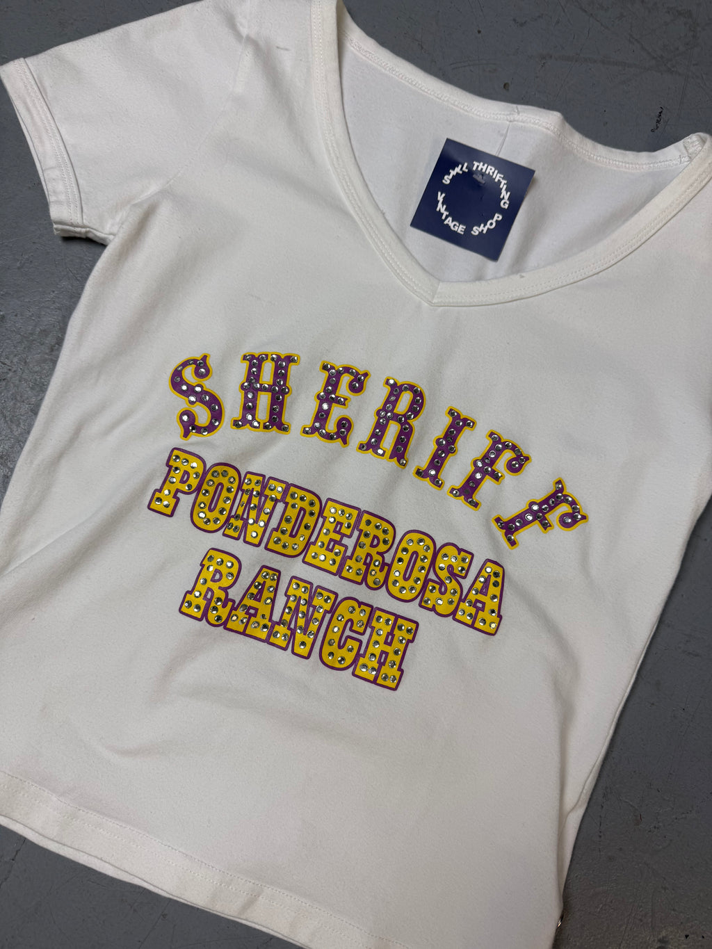 Detailliertes Produktbild von Vintage Rhinestone Cowgirl T-Shirt M von vorne