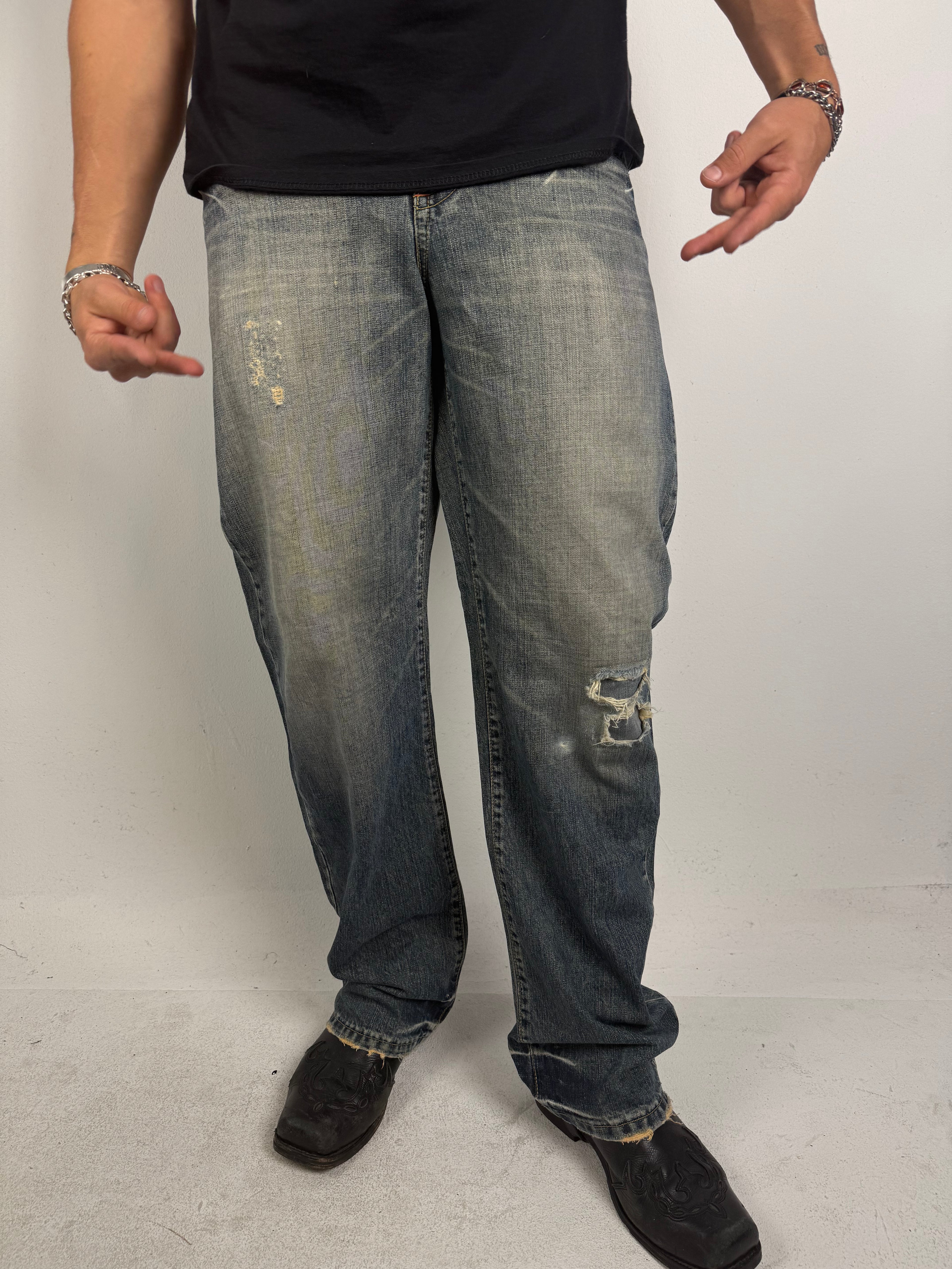 Vintage Nippon Blue Japanese Printed Denim M