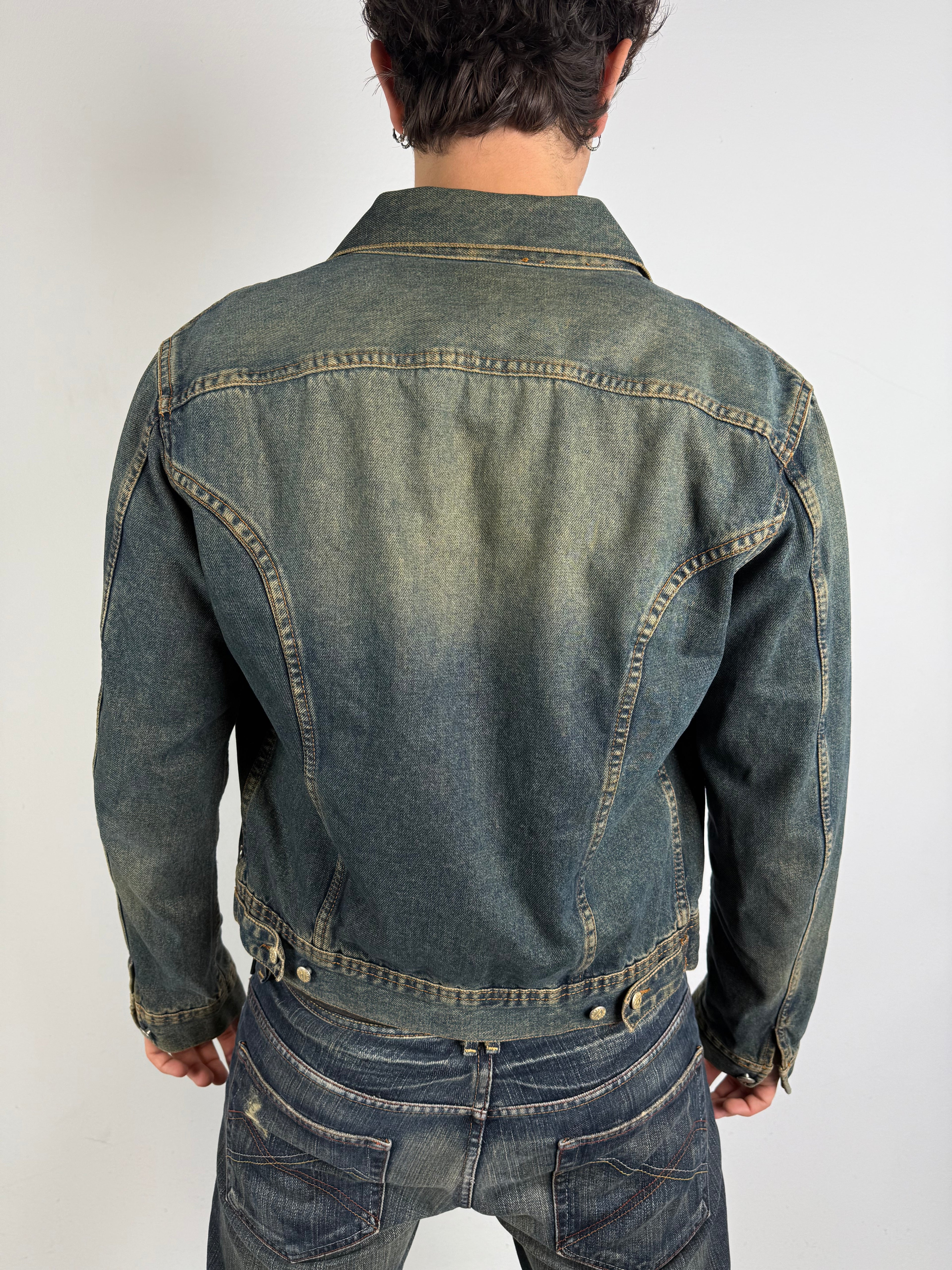 Tragebild von Vintage Diesel Green/Blue Washed Denim Jacket M von hinten