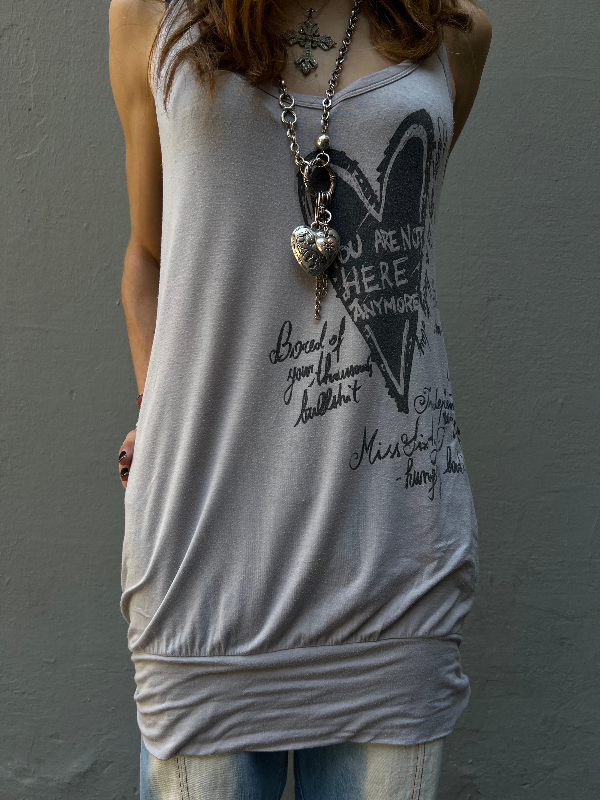 Vintage Miss Sixty Grey Printed Tank Top  M/L