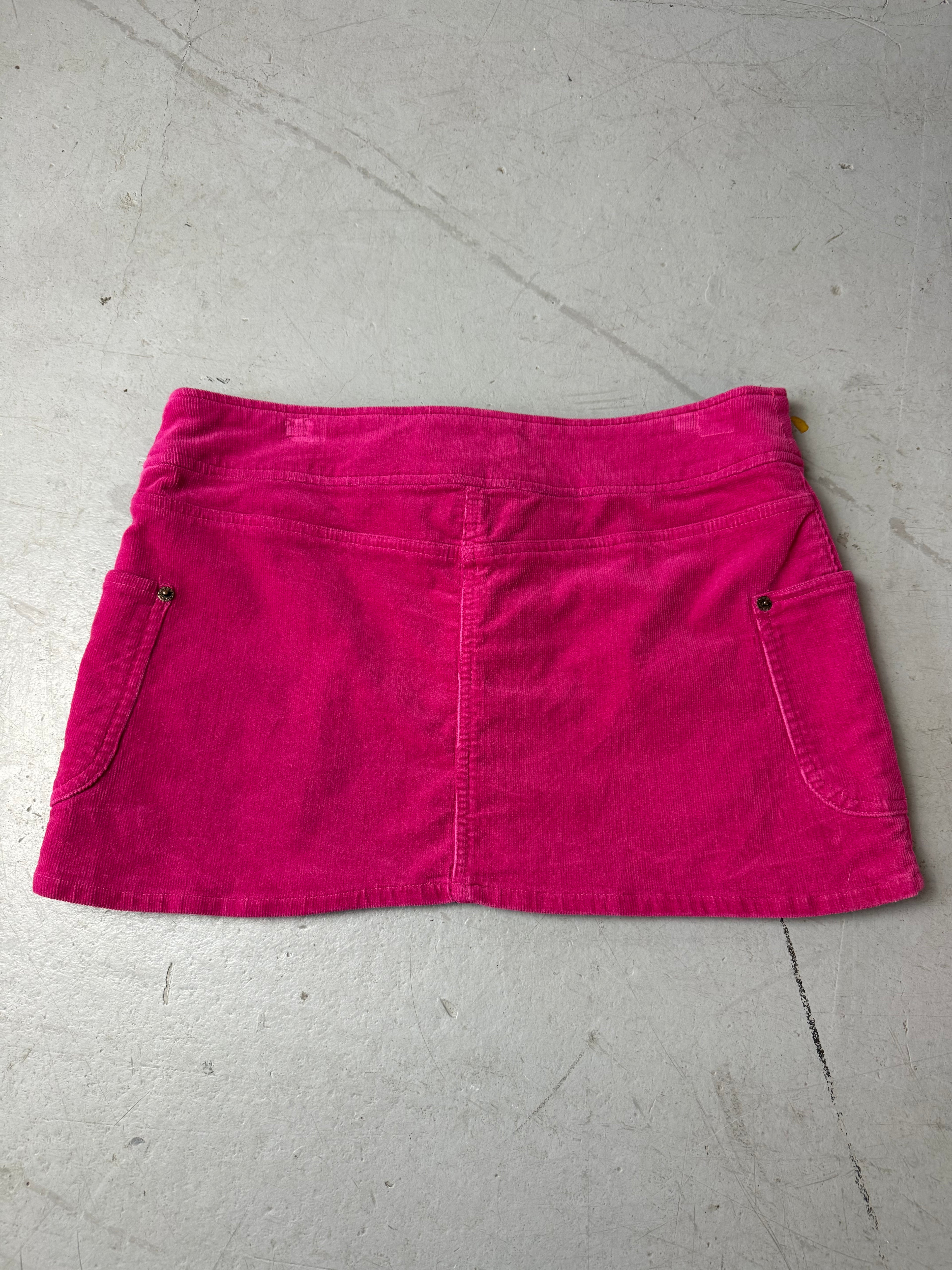 Vintage Pink Cord Mini Skirt für Damen. Y2K Secondhand 2000s Fashion.
