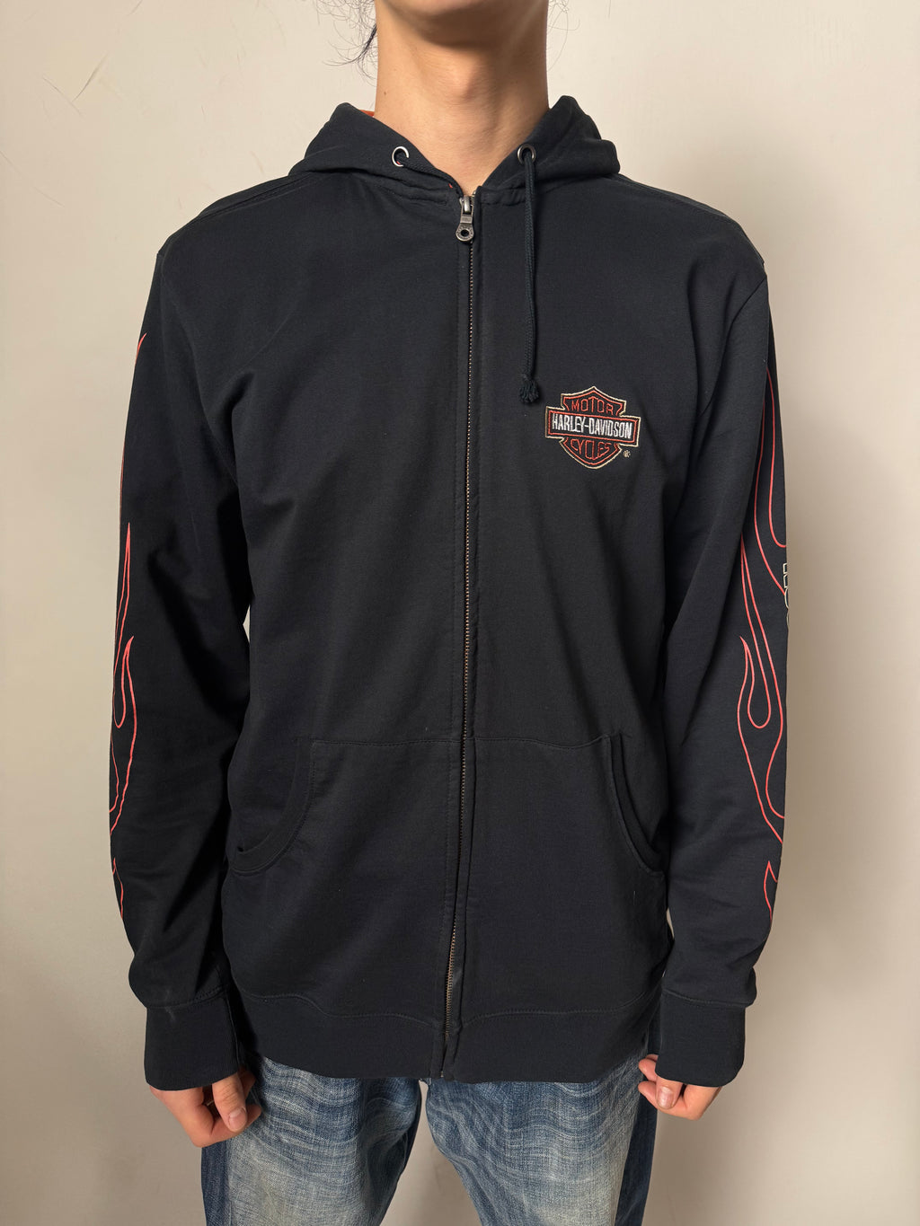 Tragebild von Vintage Harley Davidson Zip Up Hoodie M von vorne