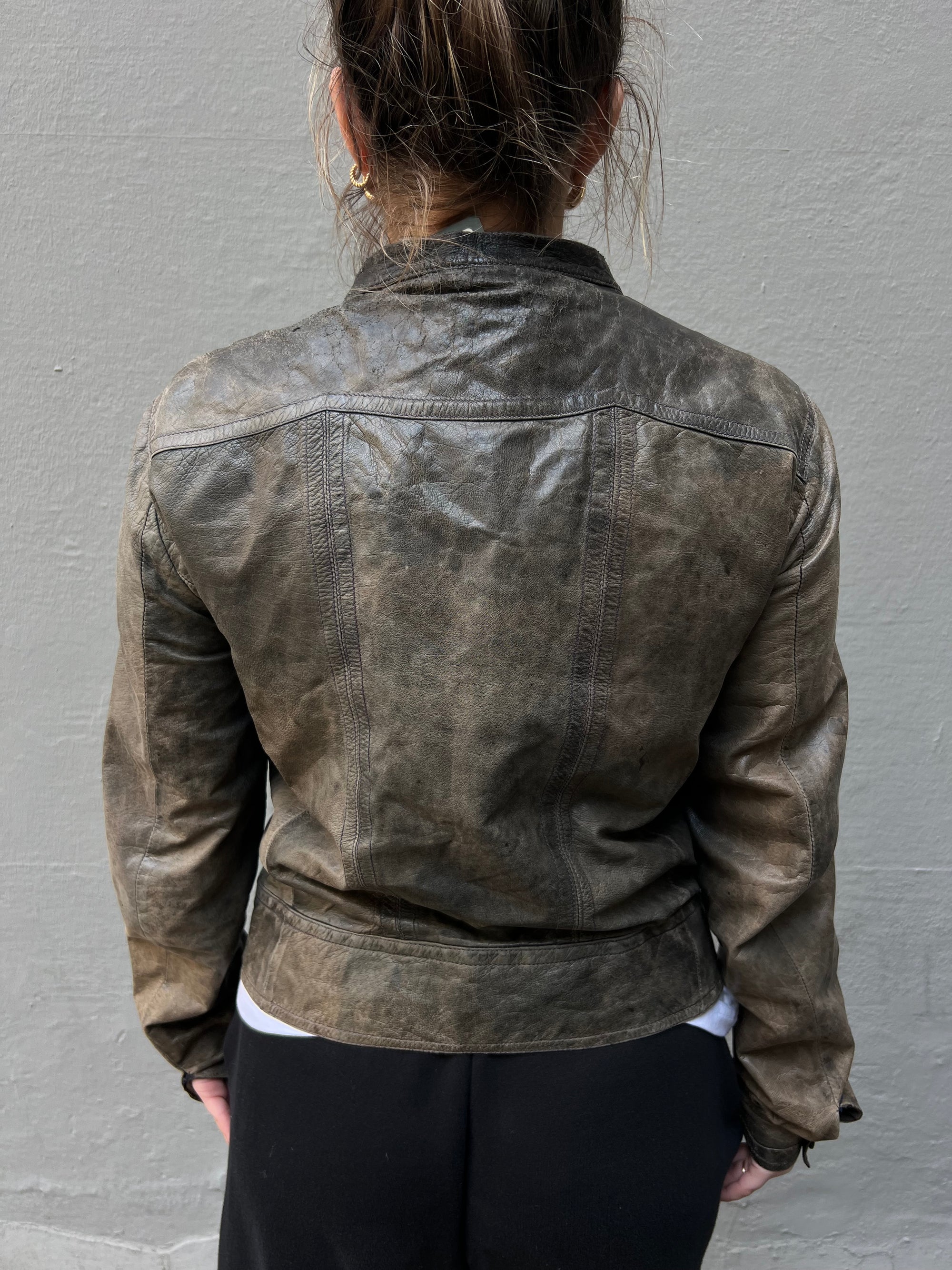 Vintage Gray/Green Italian Leather Jacket S