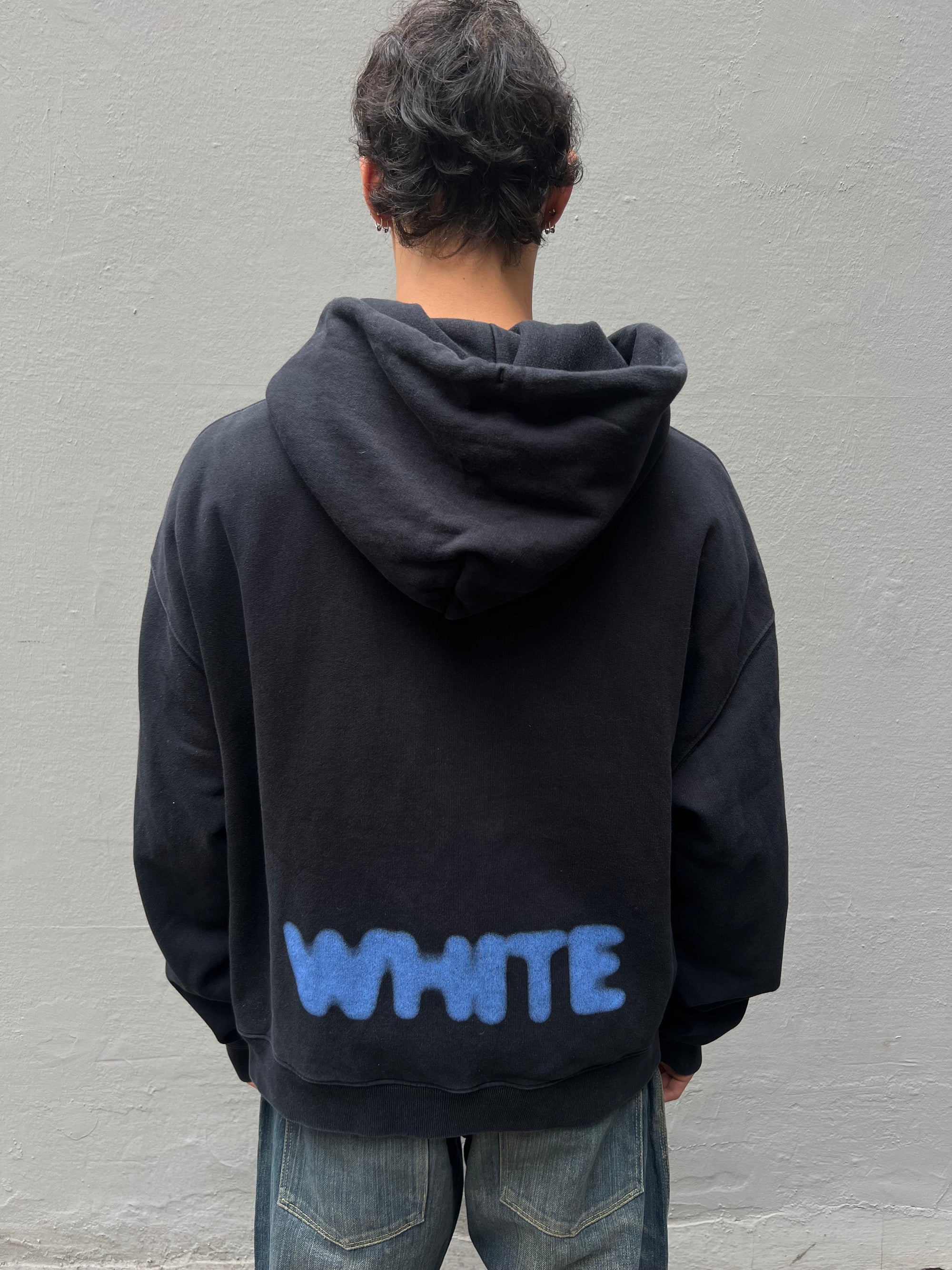 Vintage Black Off White Print Hoodie L/XL