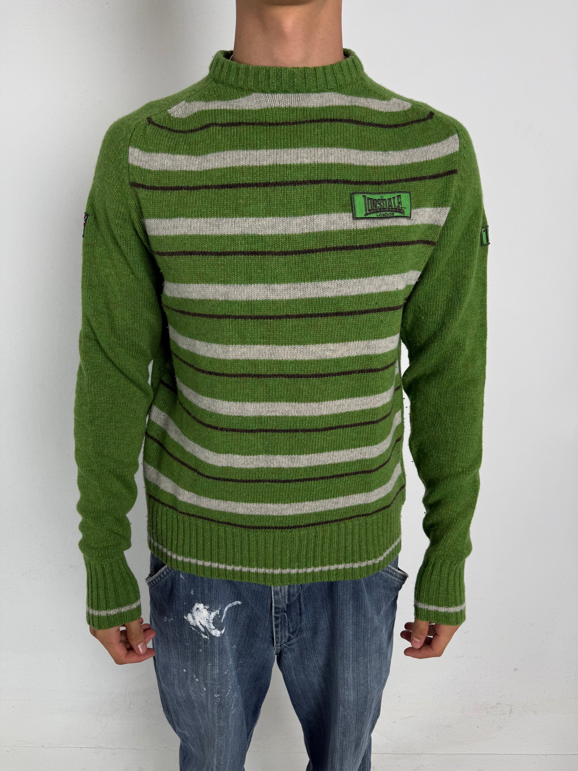 Vintage Lonsdale Green Striped Knit Sweater M/L
