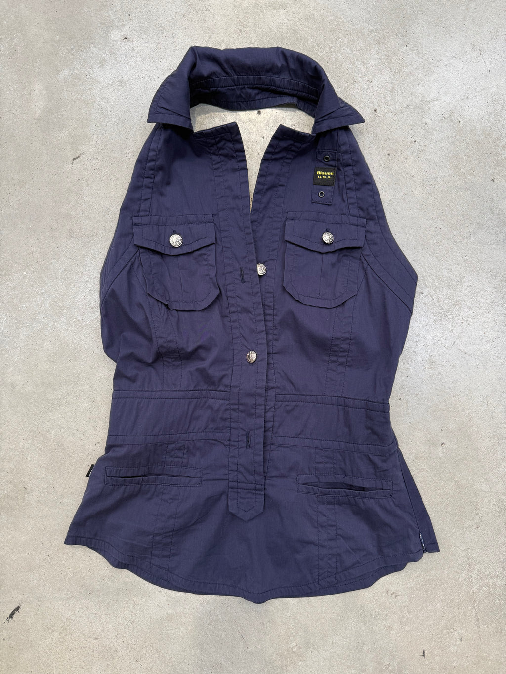 Vintage Blauer Dark Blue Neckholder Top S