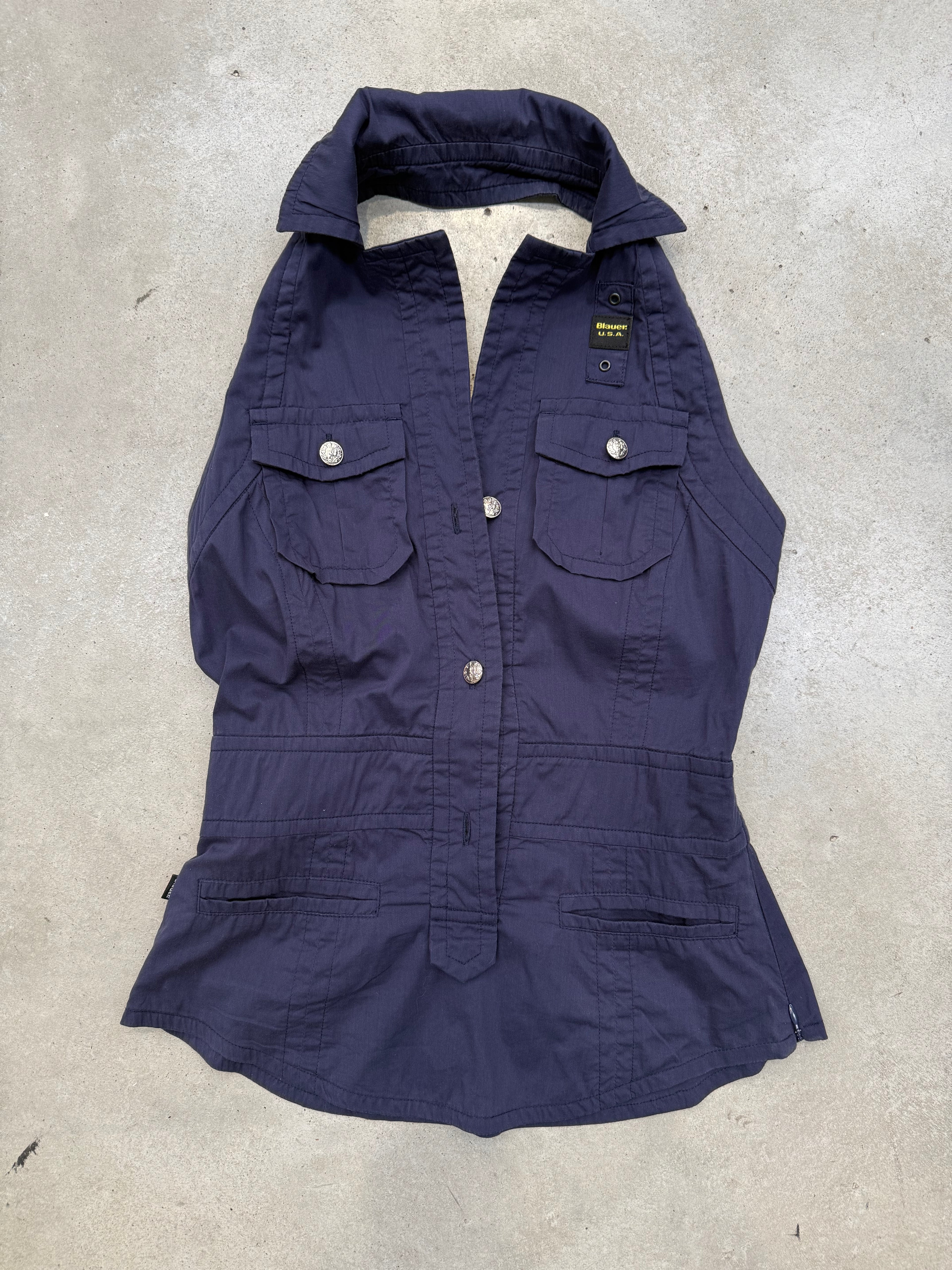 Vintage Blauer Dark Blue Neckholder Top S