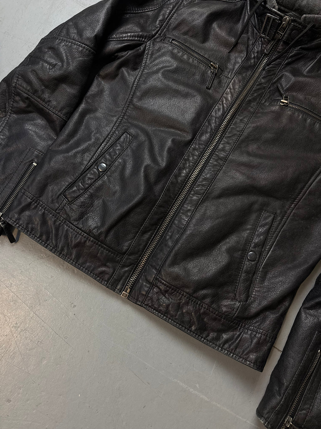 Vintage Oakwood Black Hooded Leather Jacket M