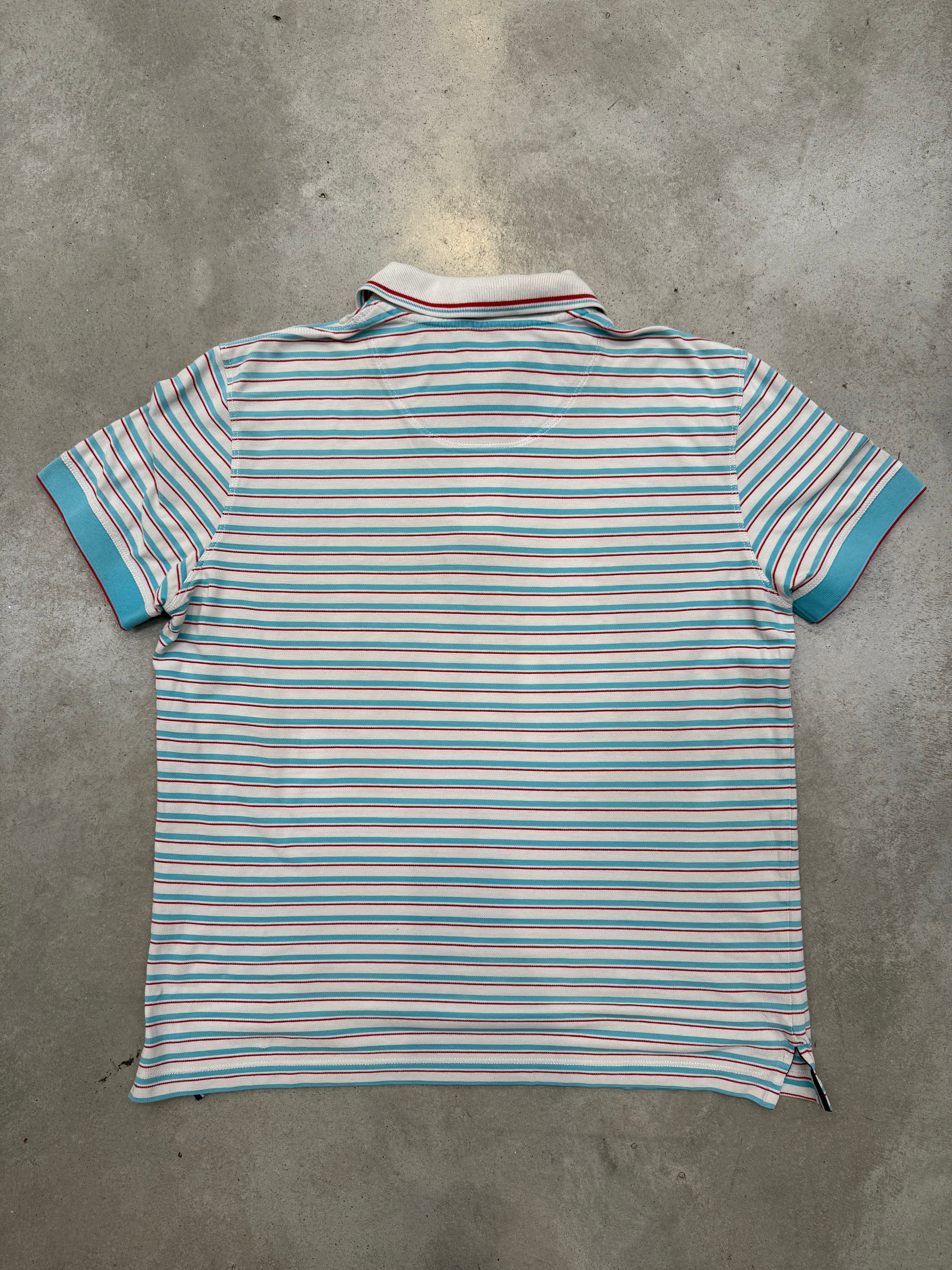 Vintage Hugo Boss Light Blue Striped Polo Shirt L