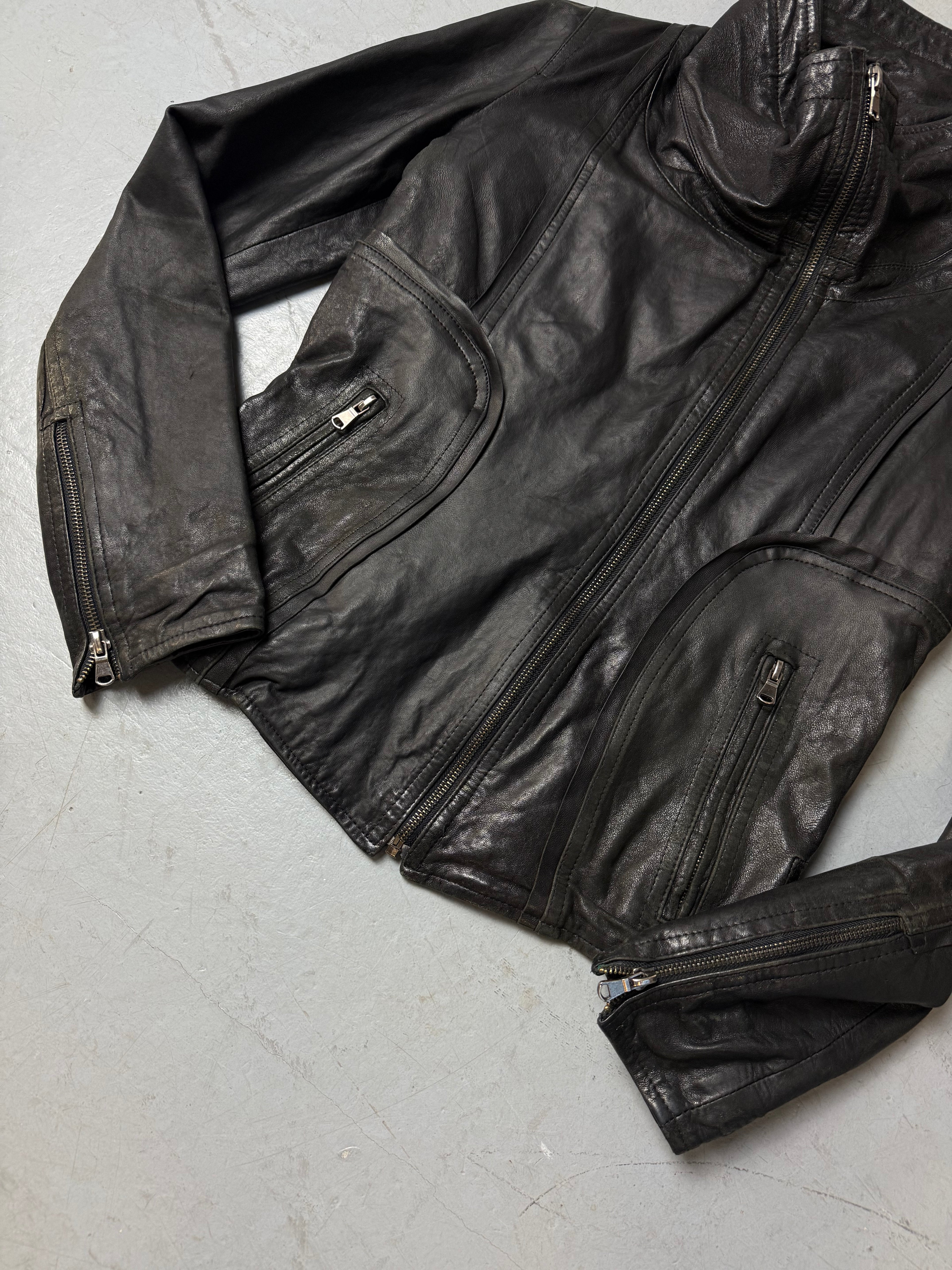 Vintage Black Turtleneck Leather Jacket S