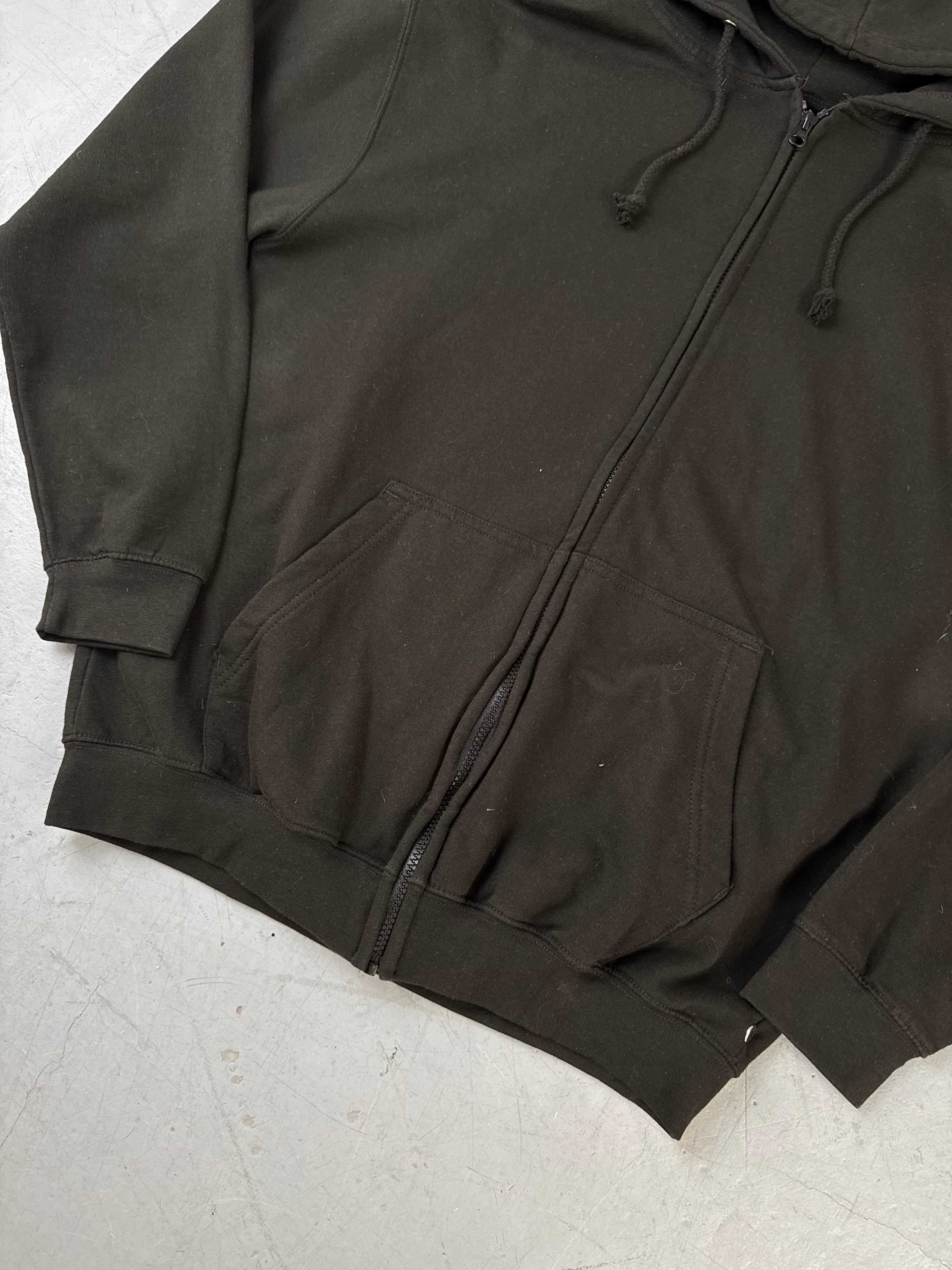 Vintage Thrasher Black Zip Up Hoodie with Backprint für Herren. Y2K 2000s Fashion.